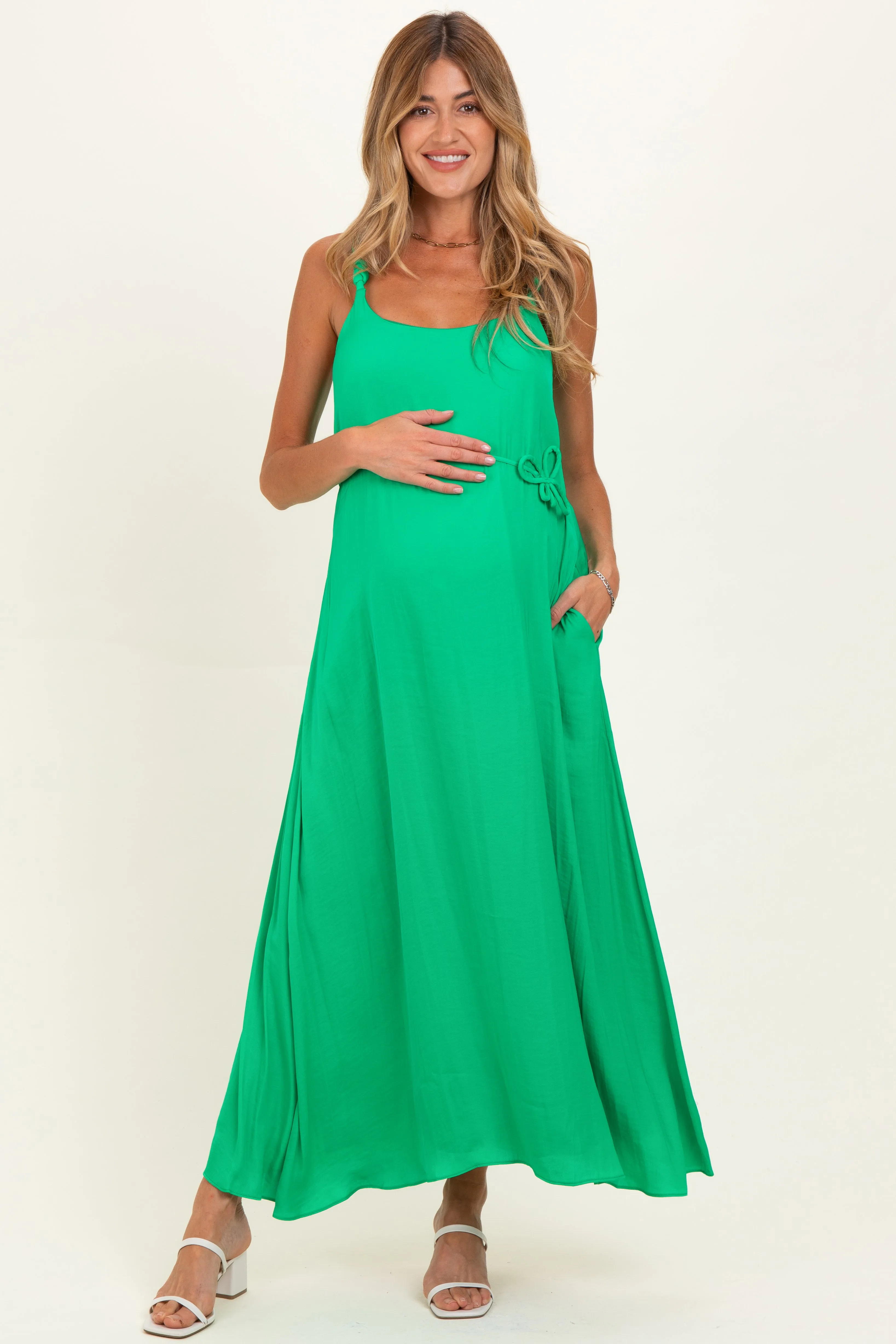 Green Sleeveless Flower Belt Maxi Dress sold by Pinkblush
