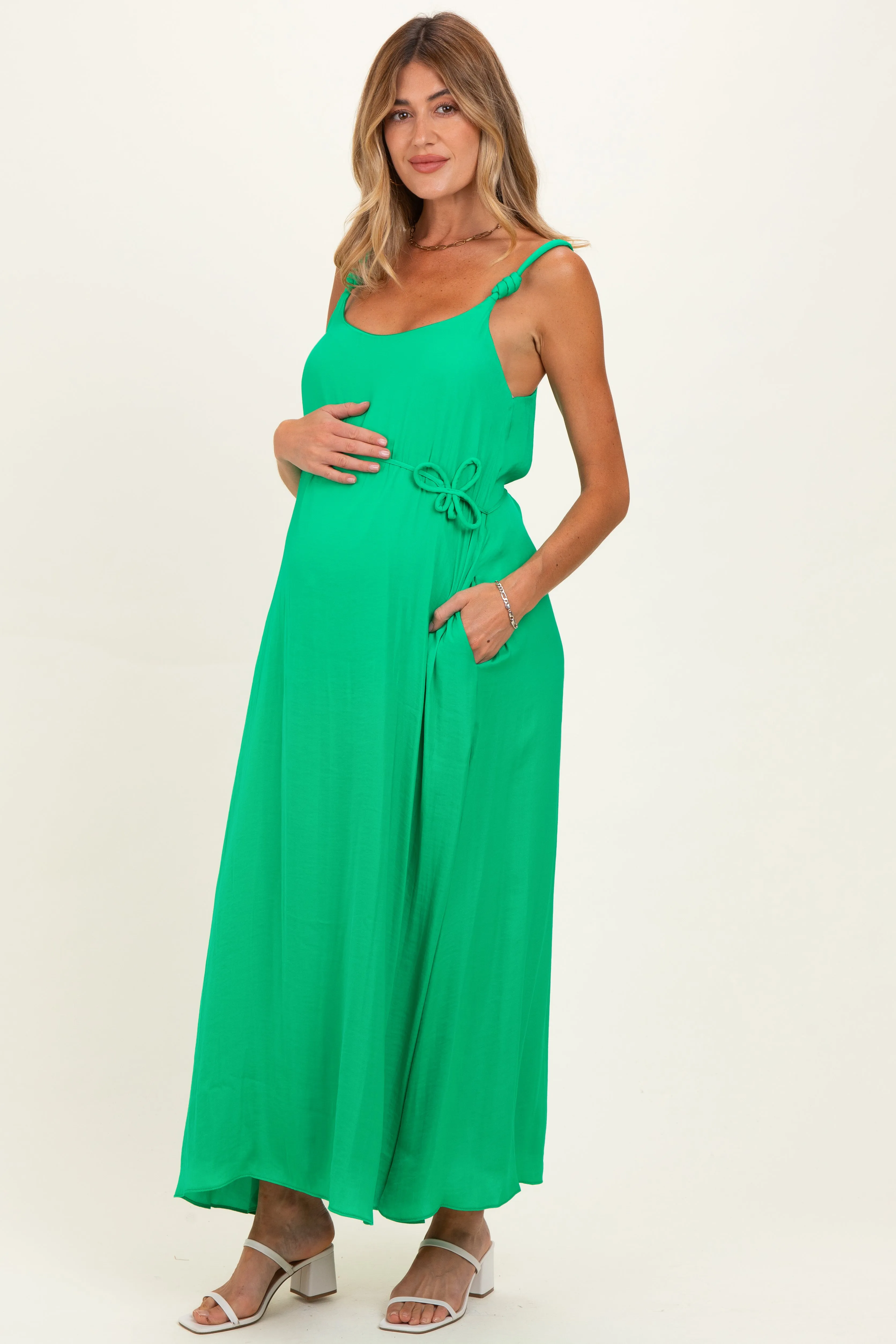 Green Sleeveless Flower Belt Maxi Dress sold by Pinkblush product image thumbnail 2