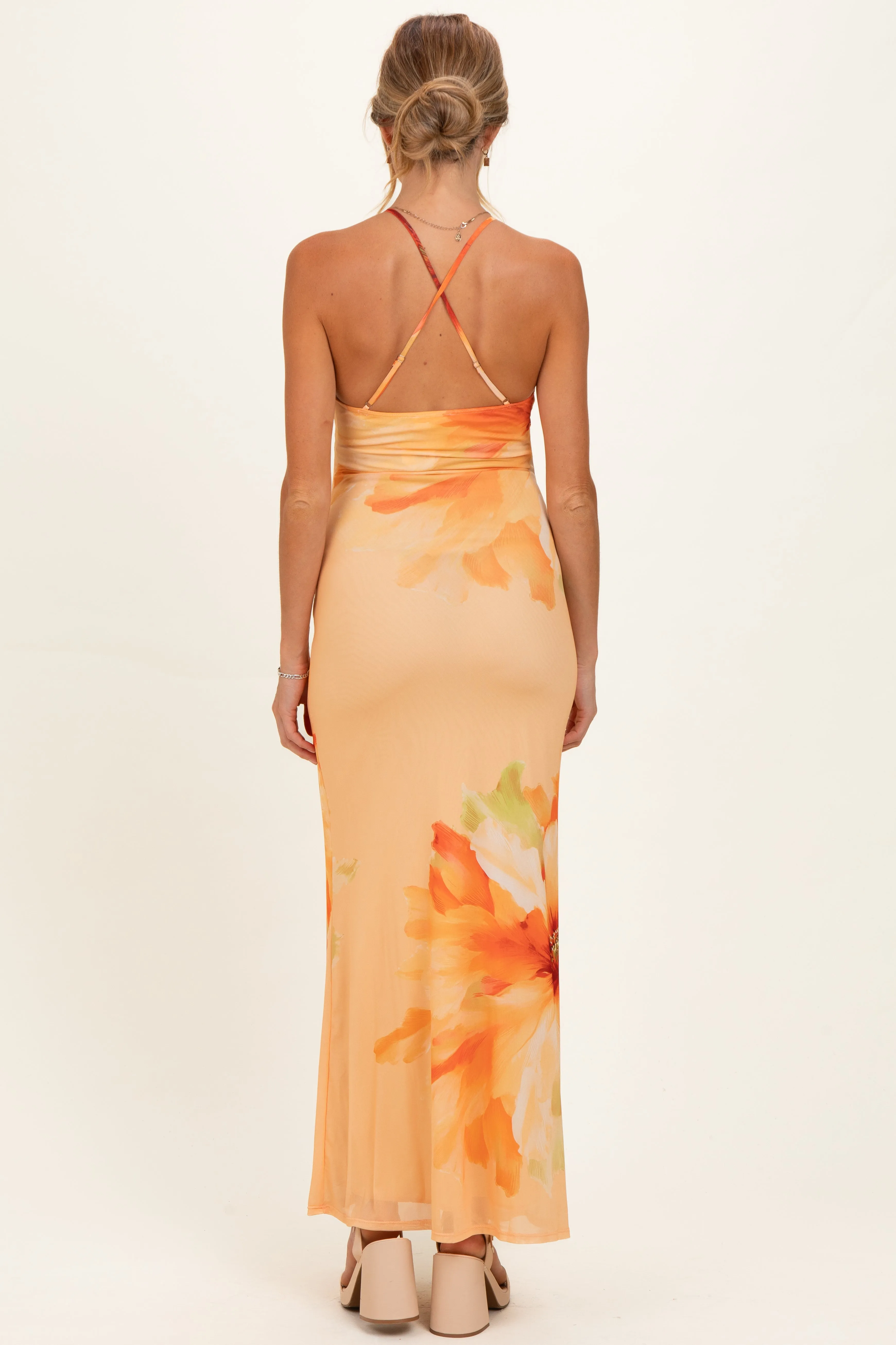 Peach Floral Deep V-Neck Maternity Maxi Dress sold by Pinkblush product image thumbnail 3