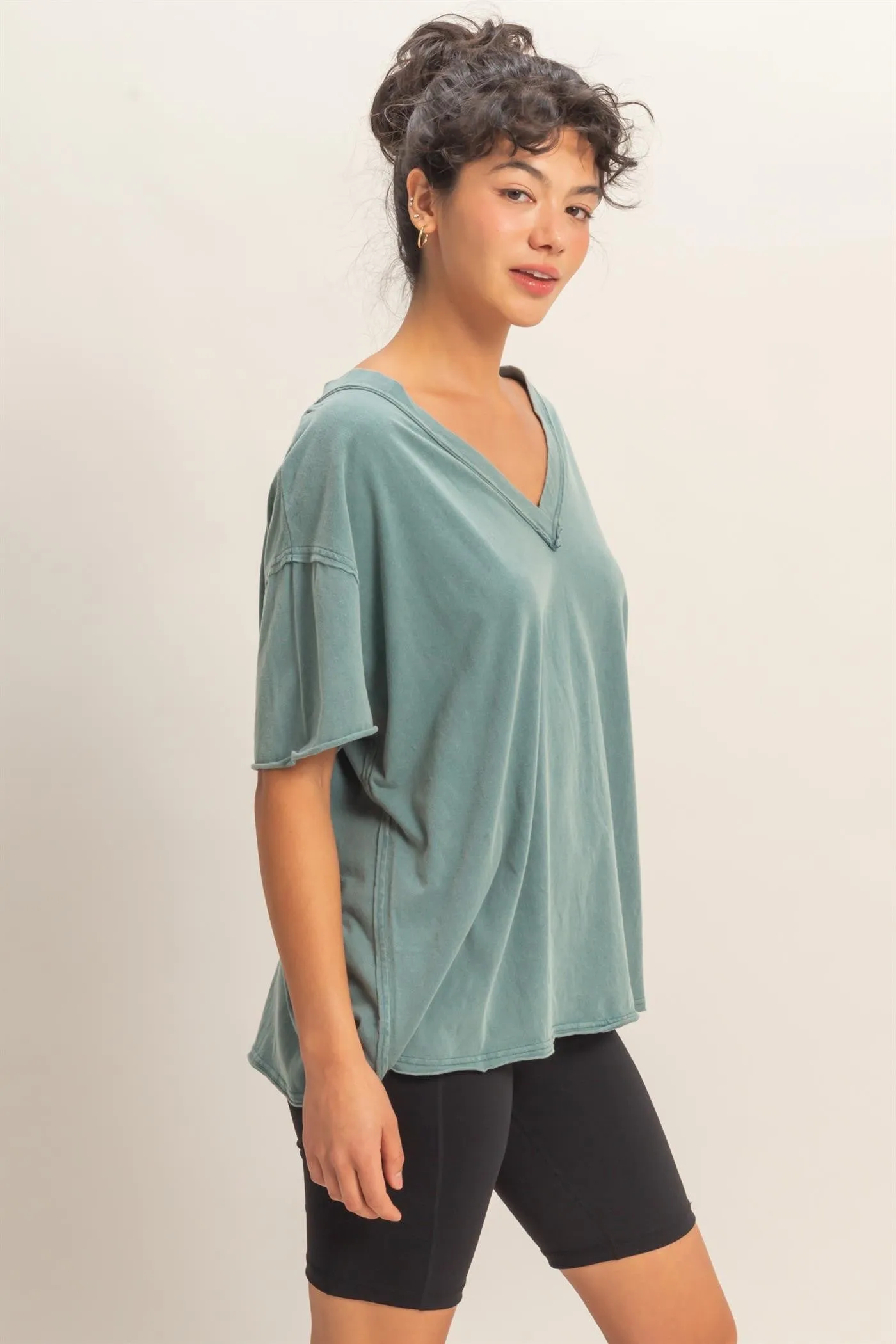 Teal Washed V-Neck Oversized Tee sold by Pinkblush product image thumbnail 2
