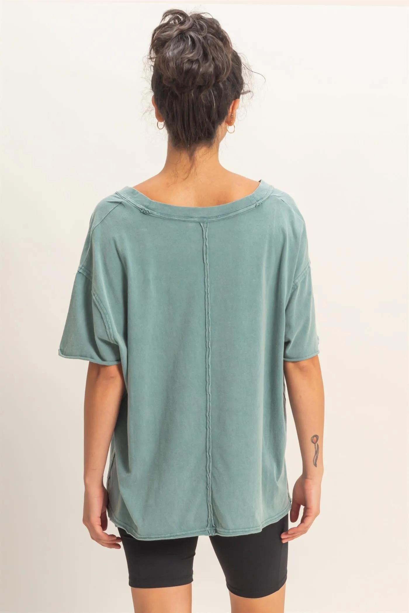 Teal Washed V-Neck Oversized Tee sold by Pinkblush product image thumbnail 3