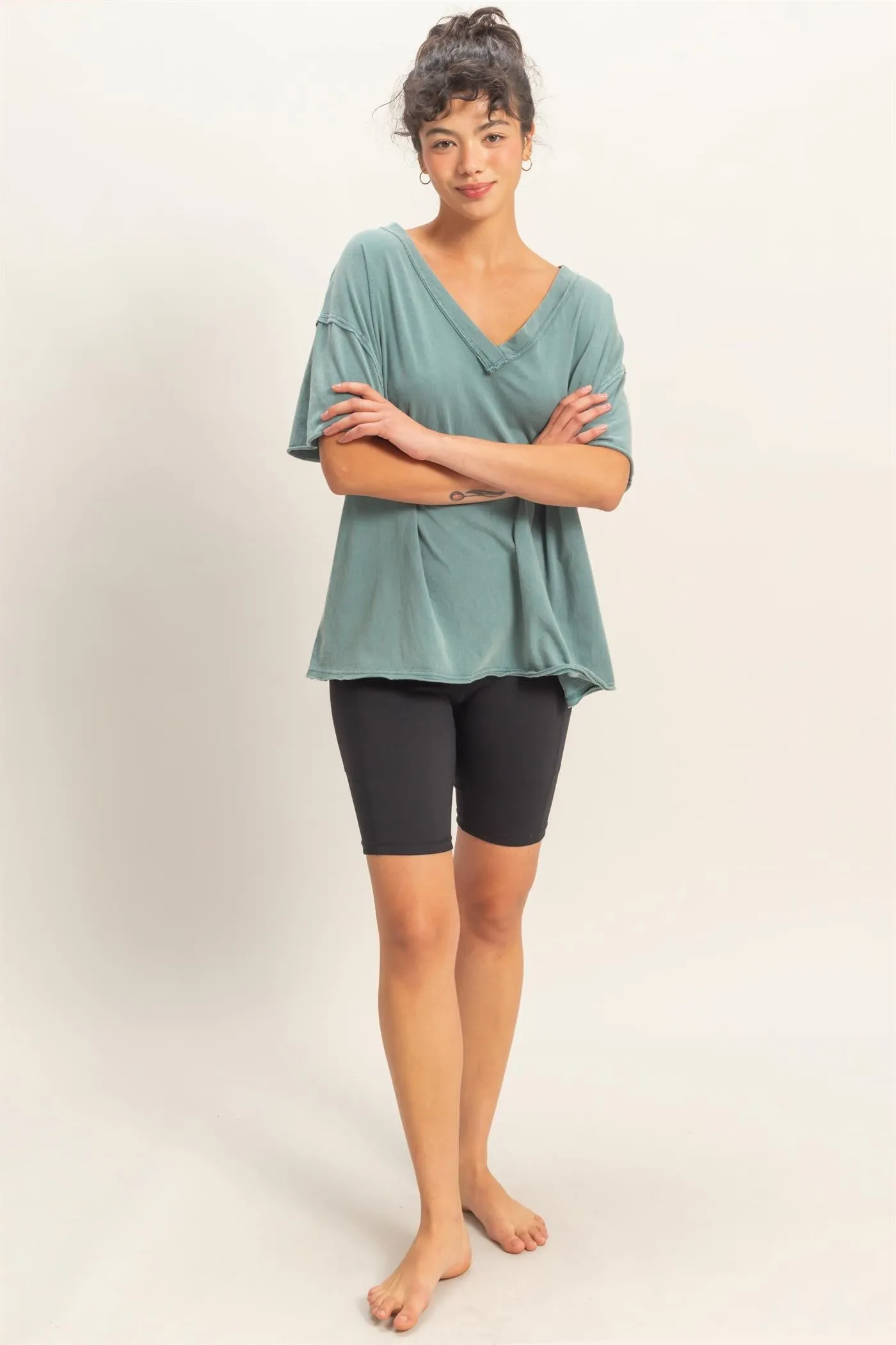 Teal Washed V-Neck Oversized Tee sold by Pinkblush product image thumbnail 4