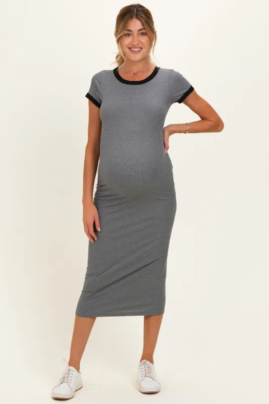 Heather Grey Colorblock Trim Maternity Midi Dress made by Pinkblush