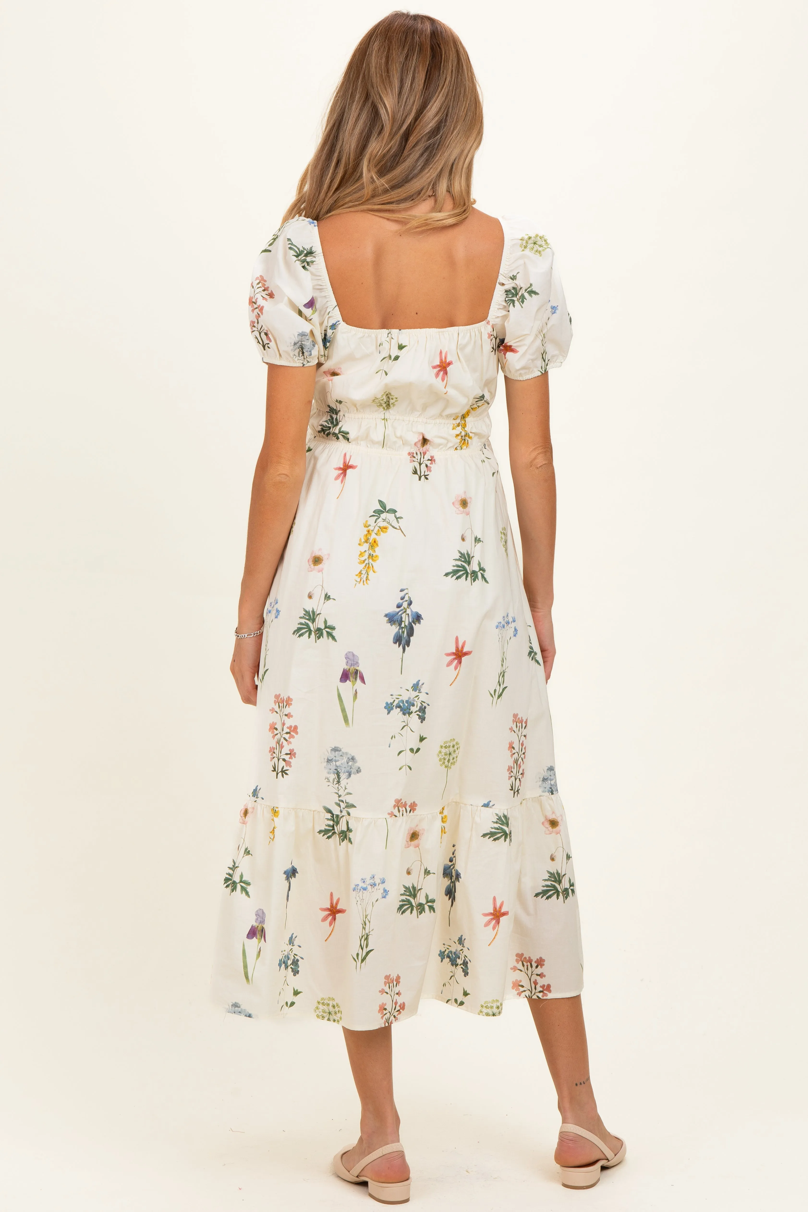 Ivory Floral Puff Sleeve Maternity Midi Dress sold by Pinkblush product image thumbnail 3