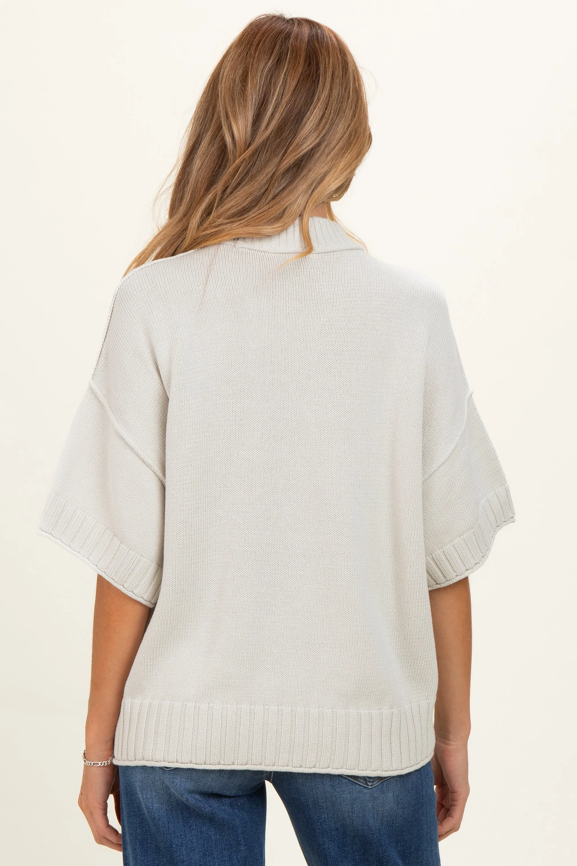 Light Silver Oversized Mock Neck Short Sleeve Maternity Sweater sold by Pinkblush product image thumbnail 4