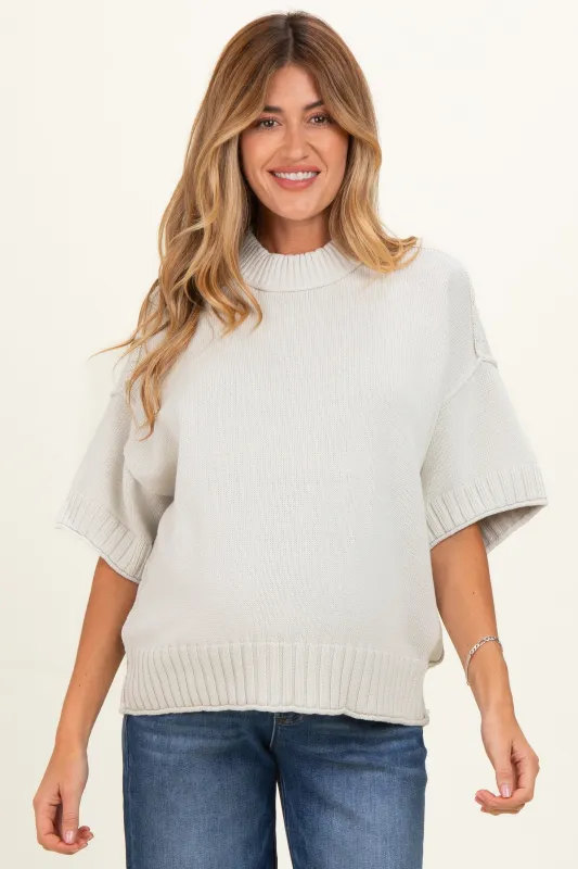 Light Silver Oversized Mock Neck Short Sleeve Maternity Sweater made by Pinkblush