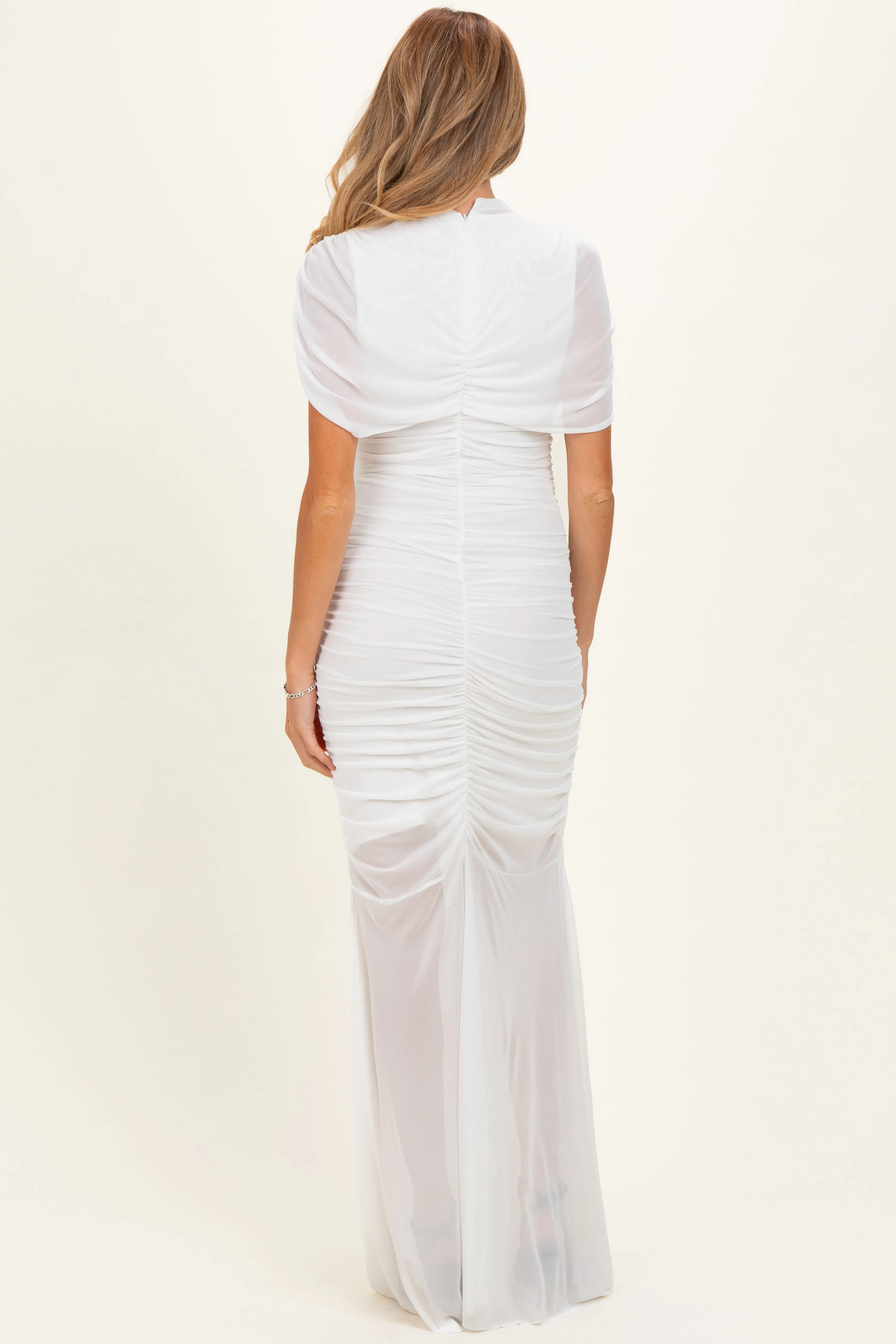 Ivory Draped Bodice Ruched Mesh Maternity Maxi Dress sold by Pinkblush product image thumbnail 2