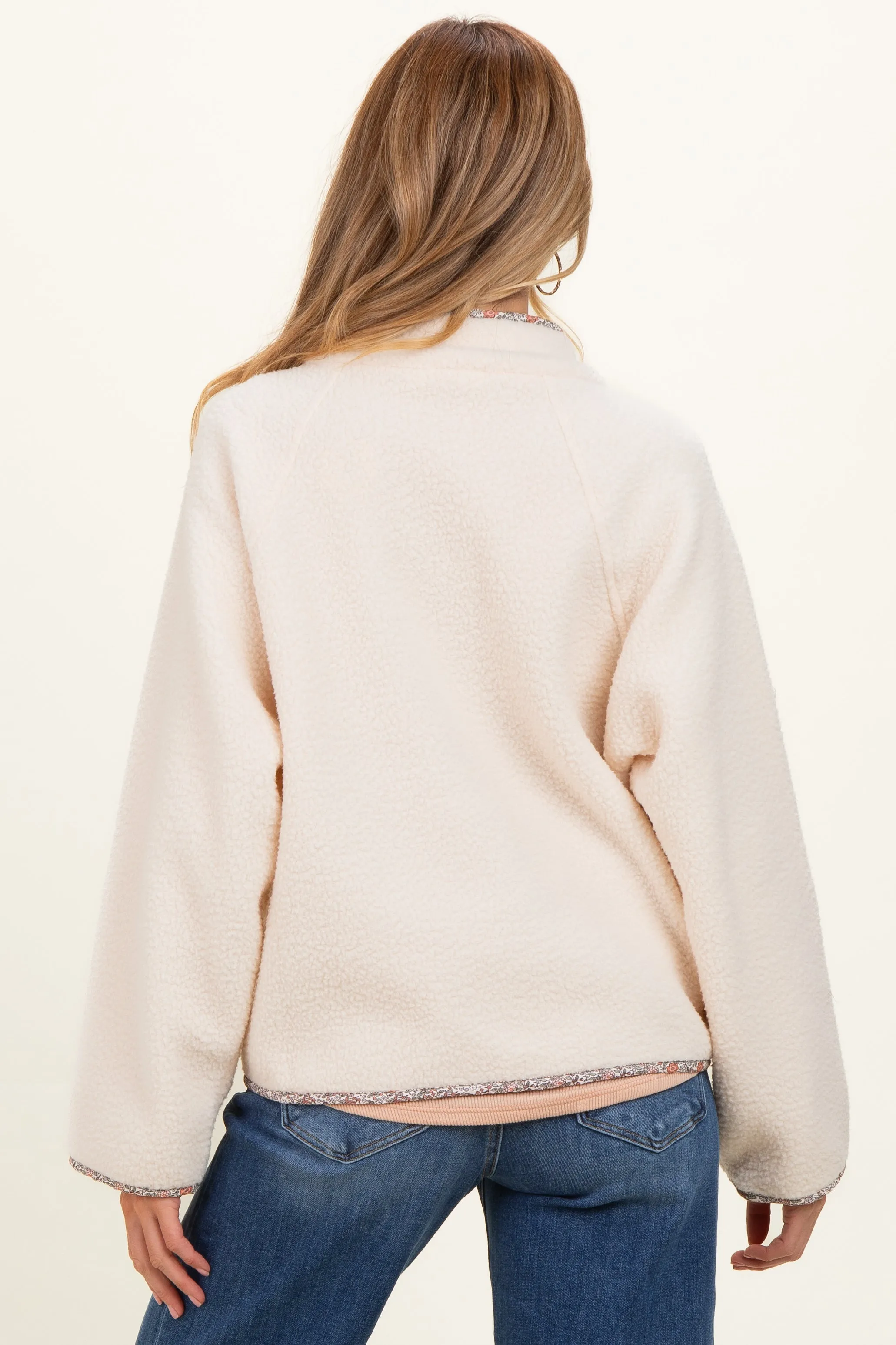 Ivory Floral Trim Fleece Snap Button Maternity Jacket sold by Pinkblush product image thumbnail 3