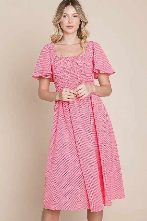 Red Gingham Smocked Midi Dress sold by Pinkblush