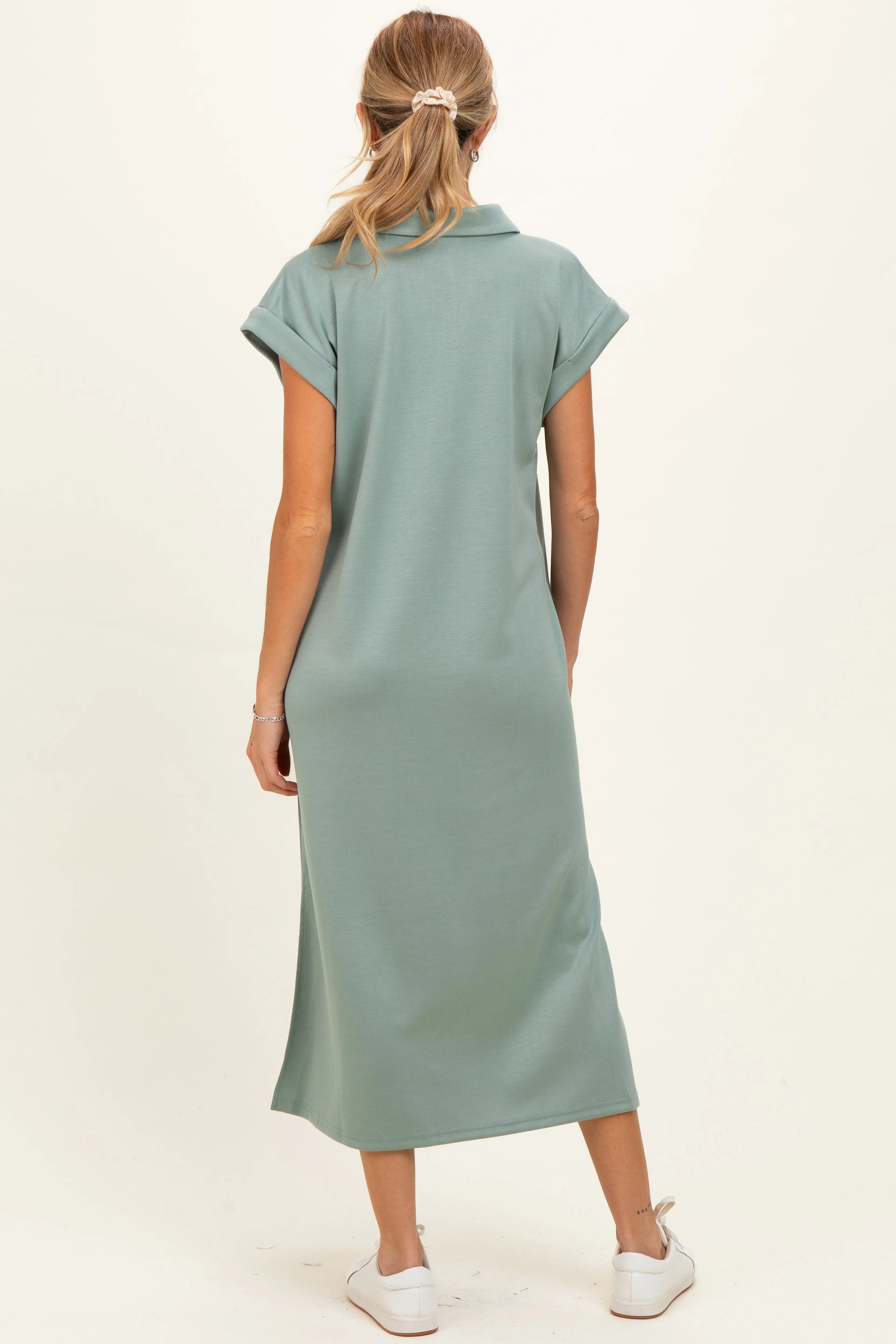 Sage Collared Oversized Maternity Midi Dress sold by Pinkblush product image thumbnail 3
