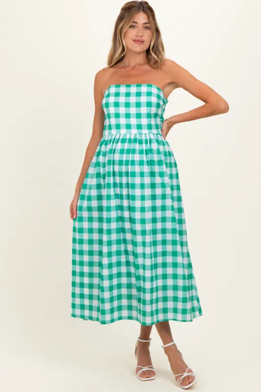 Green Gingham Strapless Maternity Midi Dress made by entro