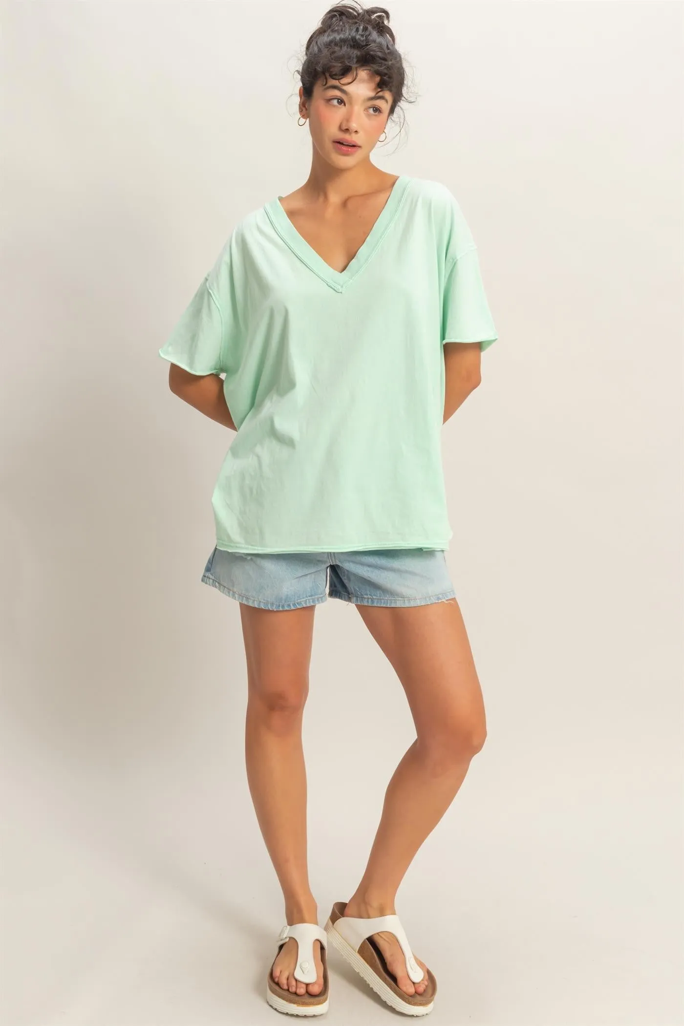 Mint Washed V-Neck Oversized Tee sold by Pinkblush product image thumbnail 4
