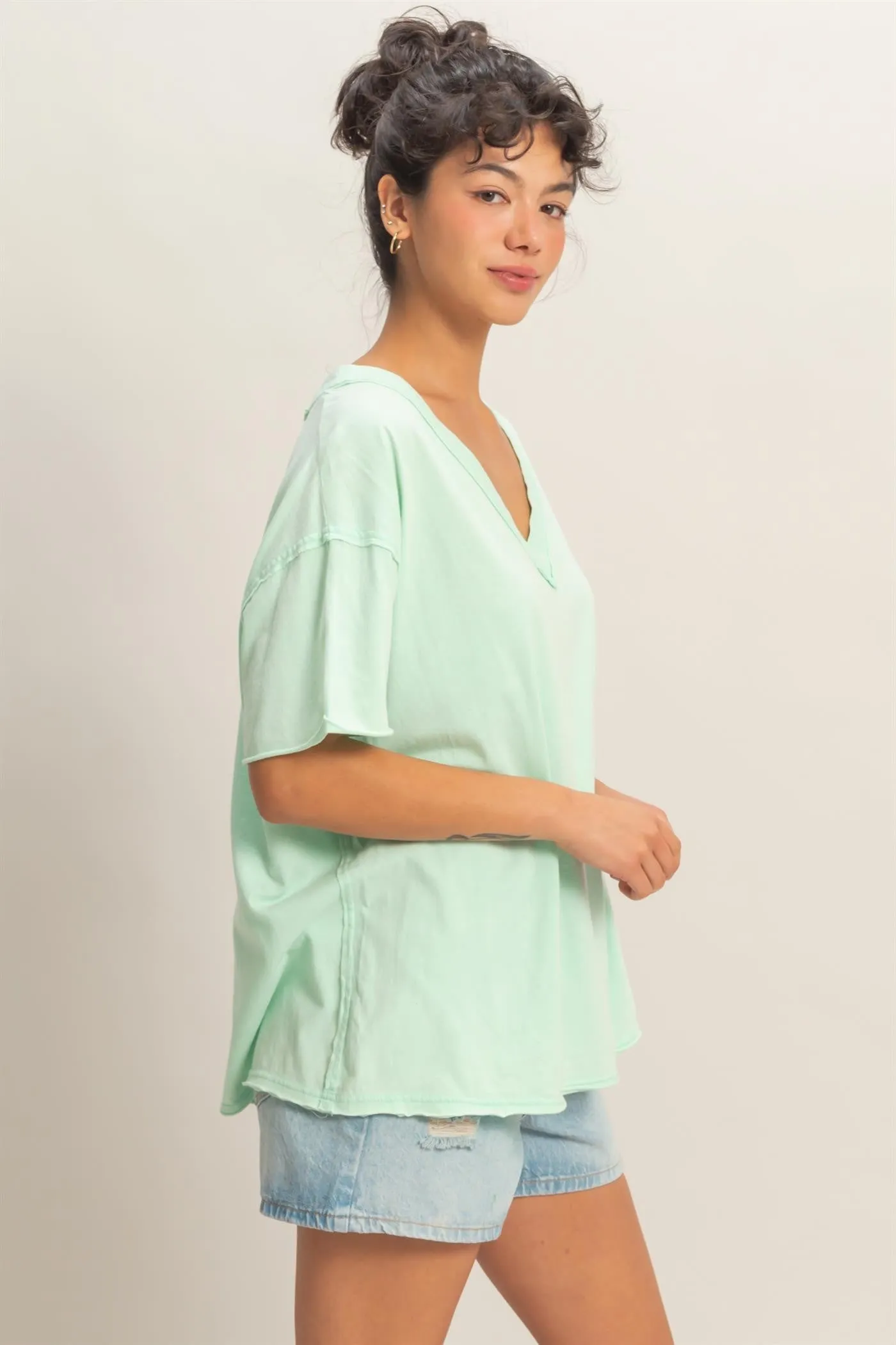 Mint Washed V-Neck Oversized Tee sold by Pinkblush product image thumbnail 2