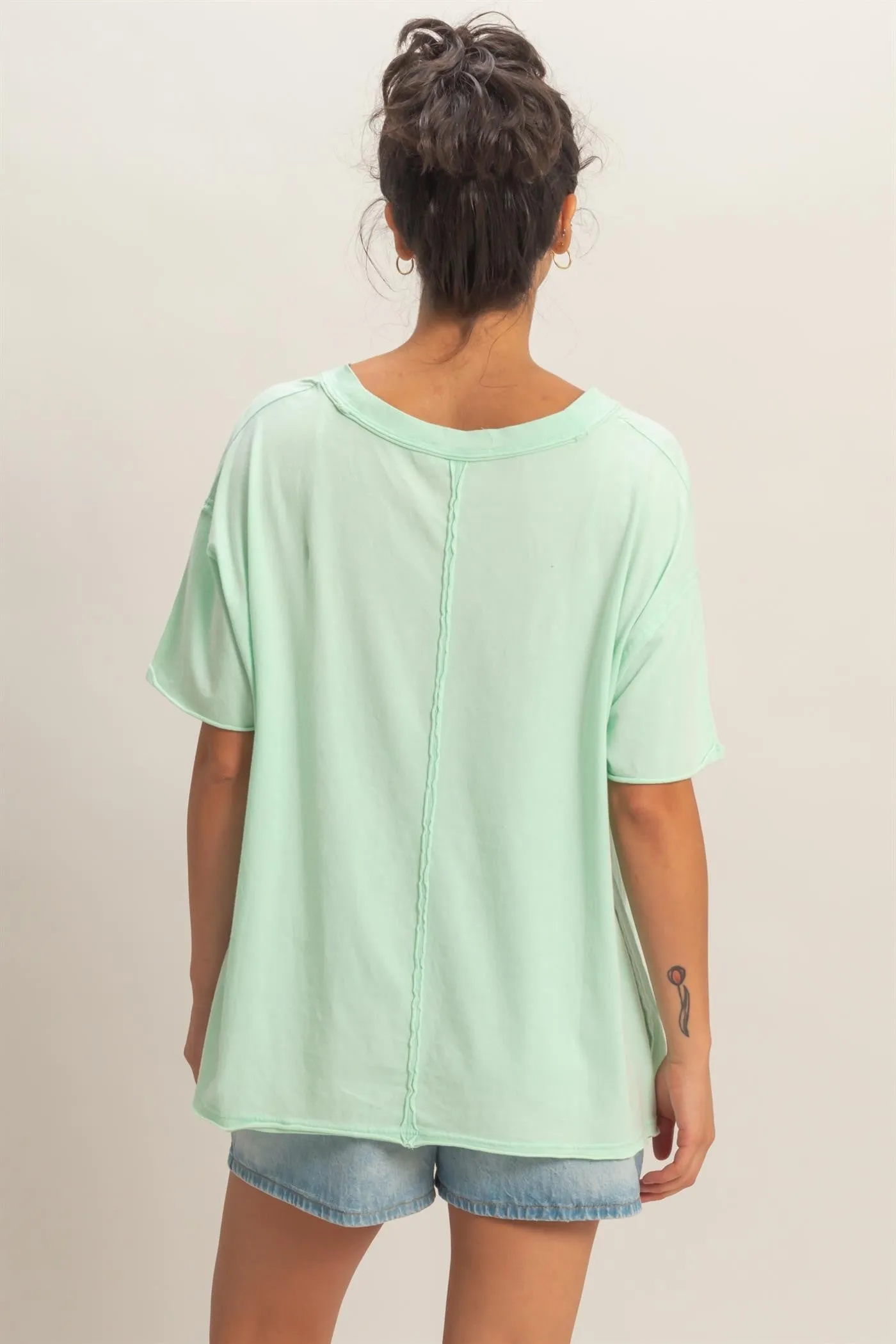 Mint Washed V-Neck Oversized Tee sold by Pinkblush product image thumbnail 3