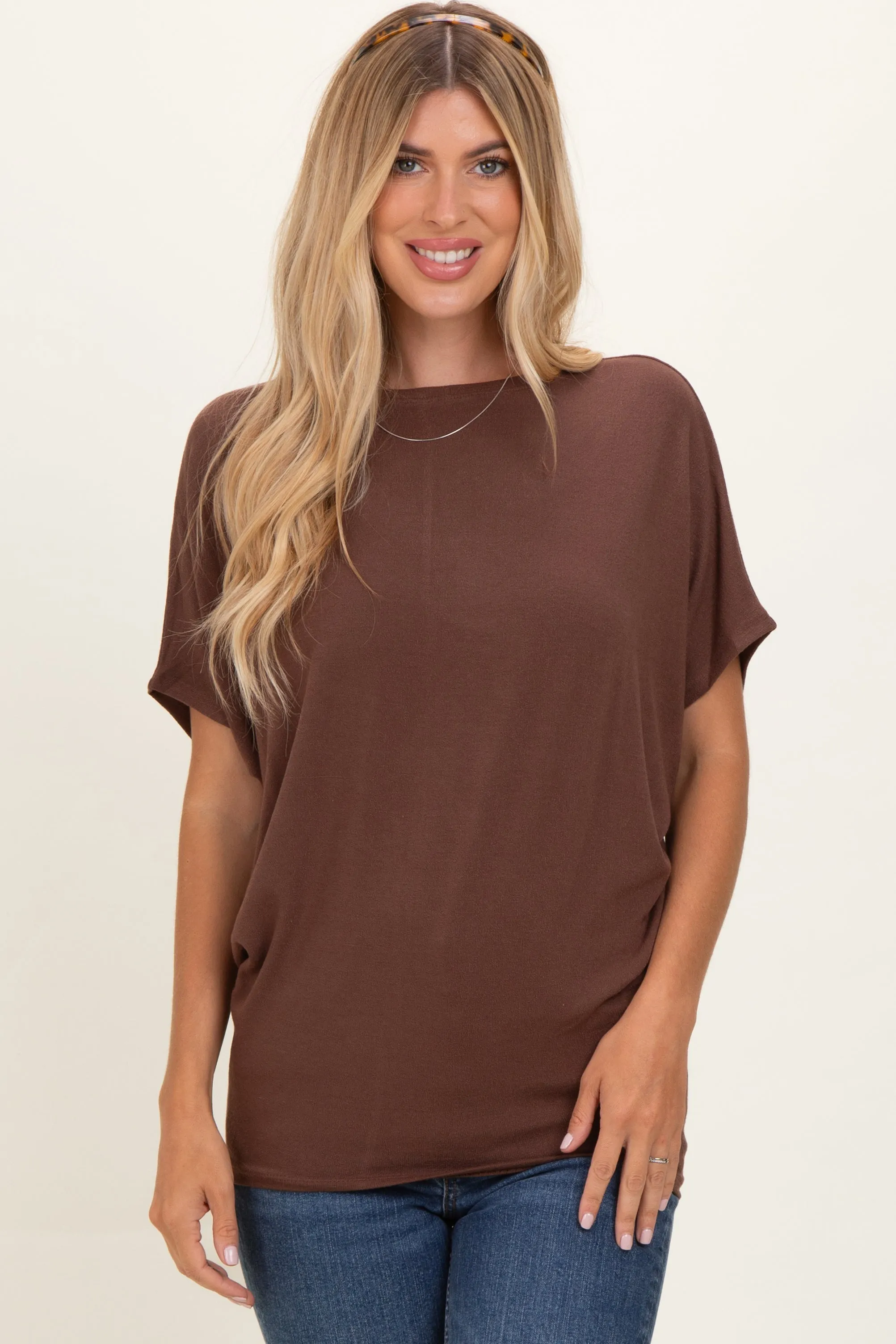Brown Dolman Sleeve Boat Neck Maternity Top sold by Pinkblush product image thumbnail 5
