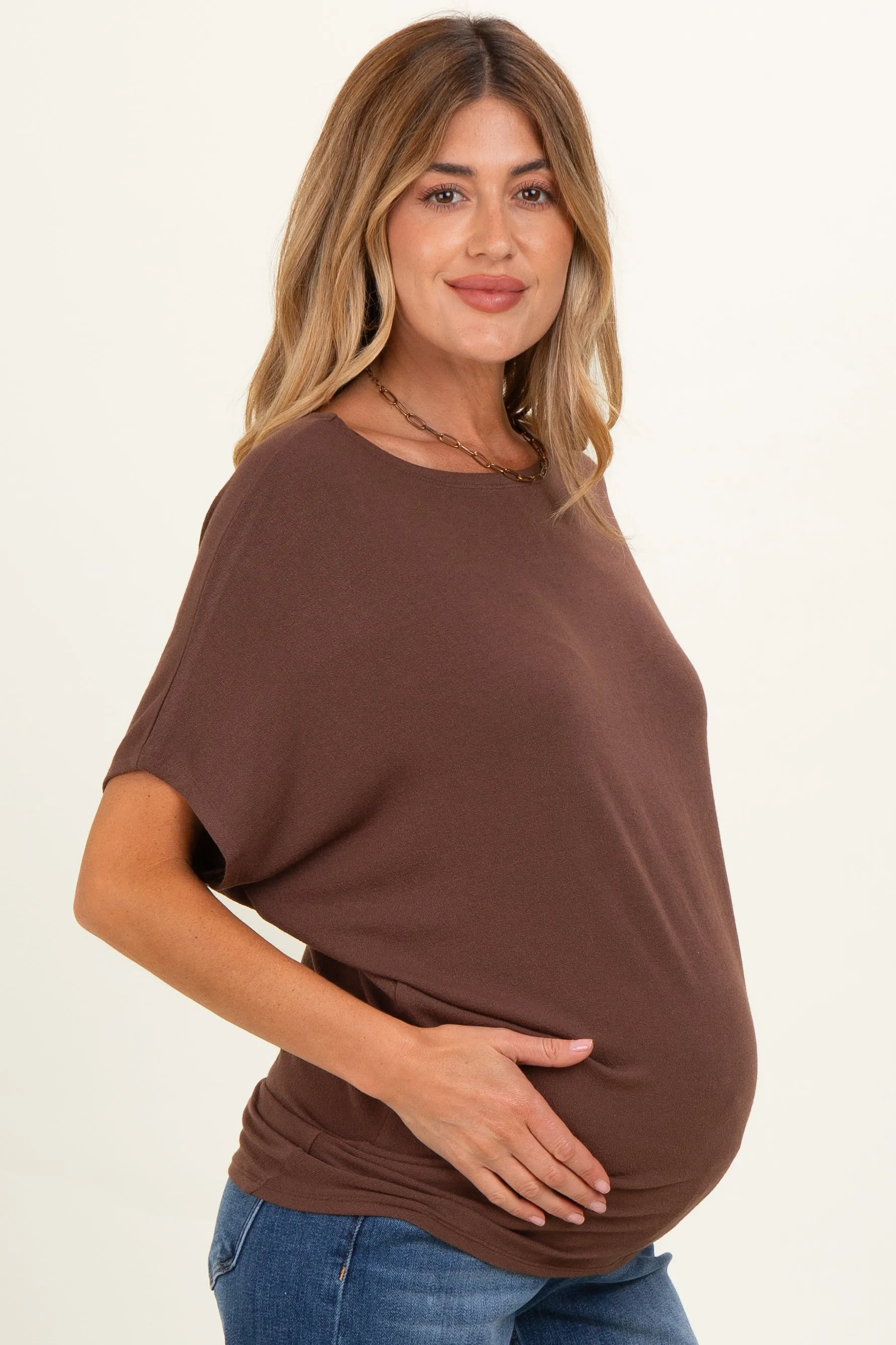 Brown Dolman Sleeve Boat Neck Maternity Top sold by Pinkblush product image thumbnail 3