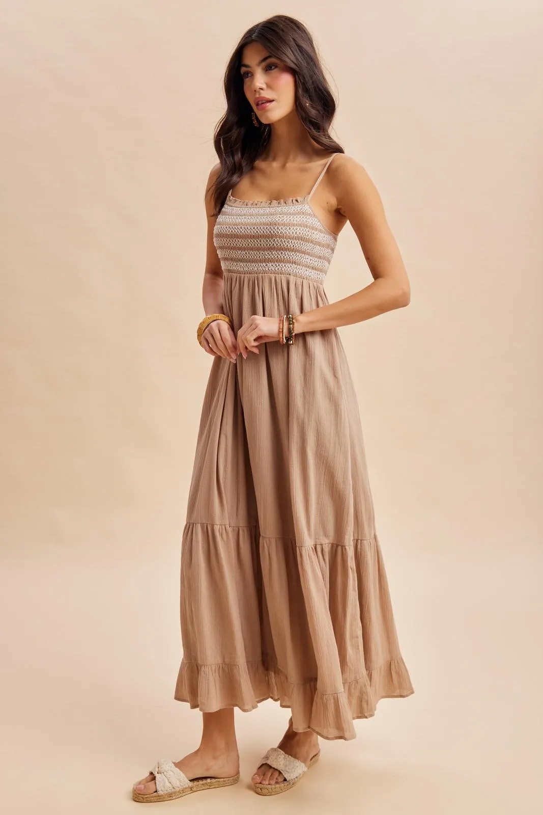 Beach Sand Embroidered Smocked Maxi Dress sold by Pinkblush product image thumbnail 2