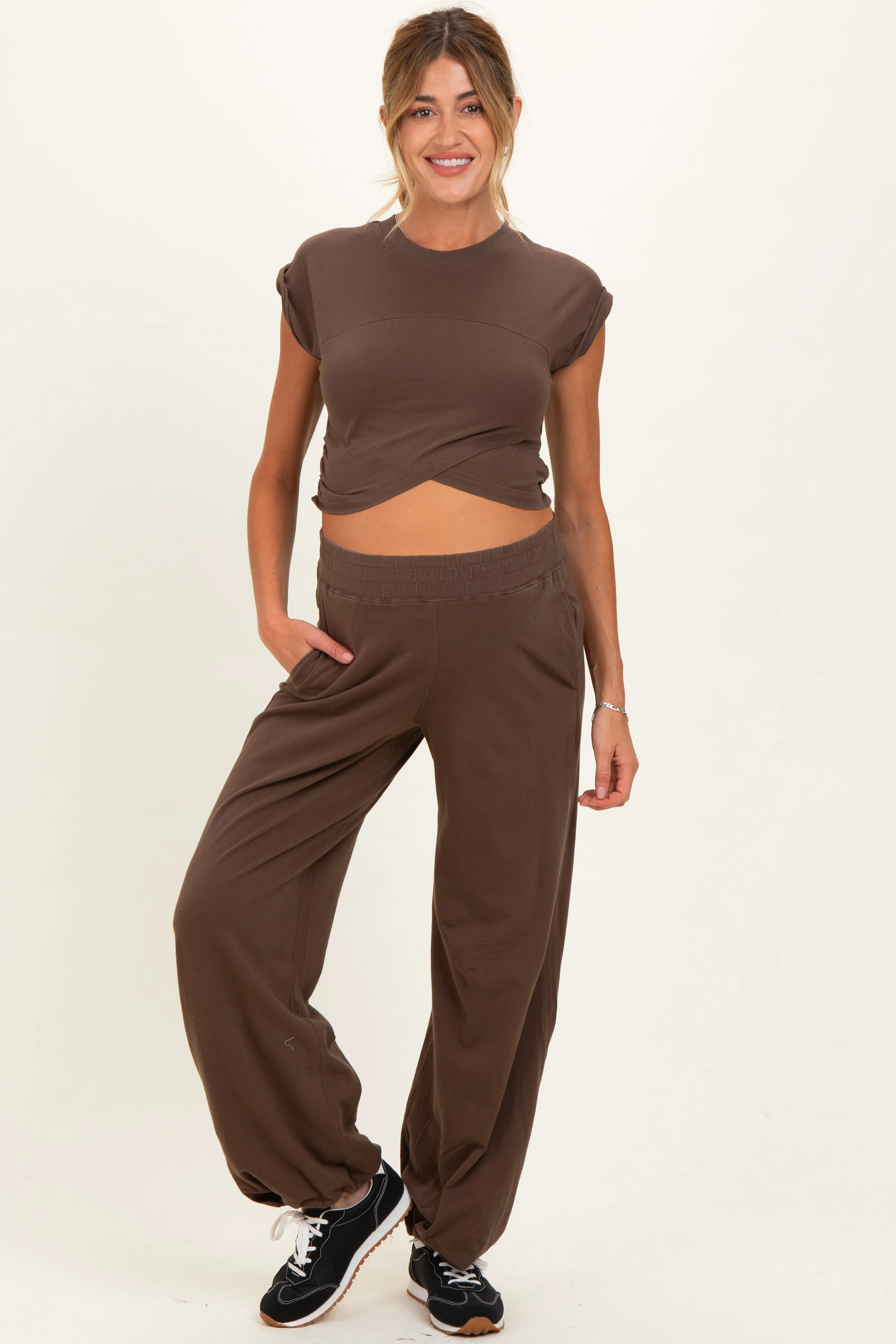 Mocha Cropped Tank Pant Maternity Set sold by Pinkblush