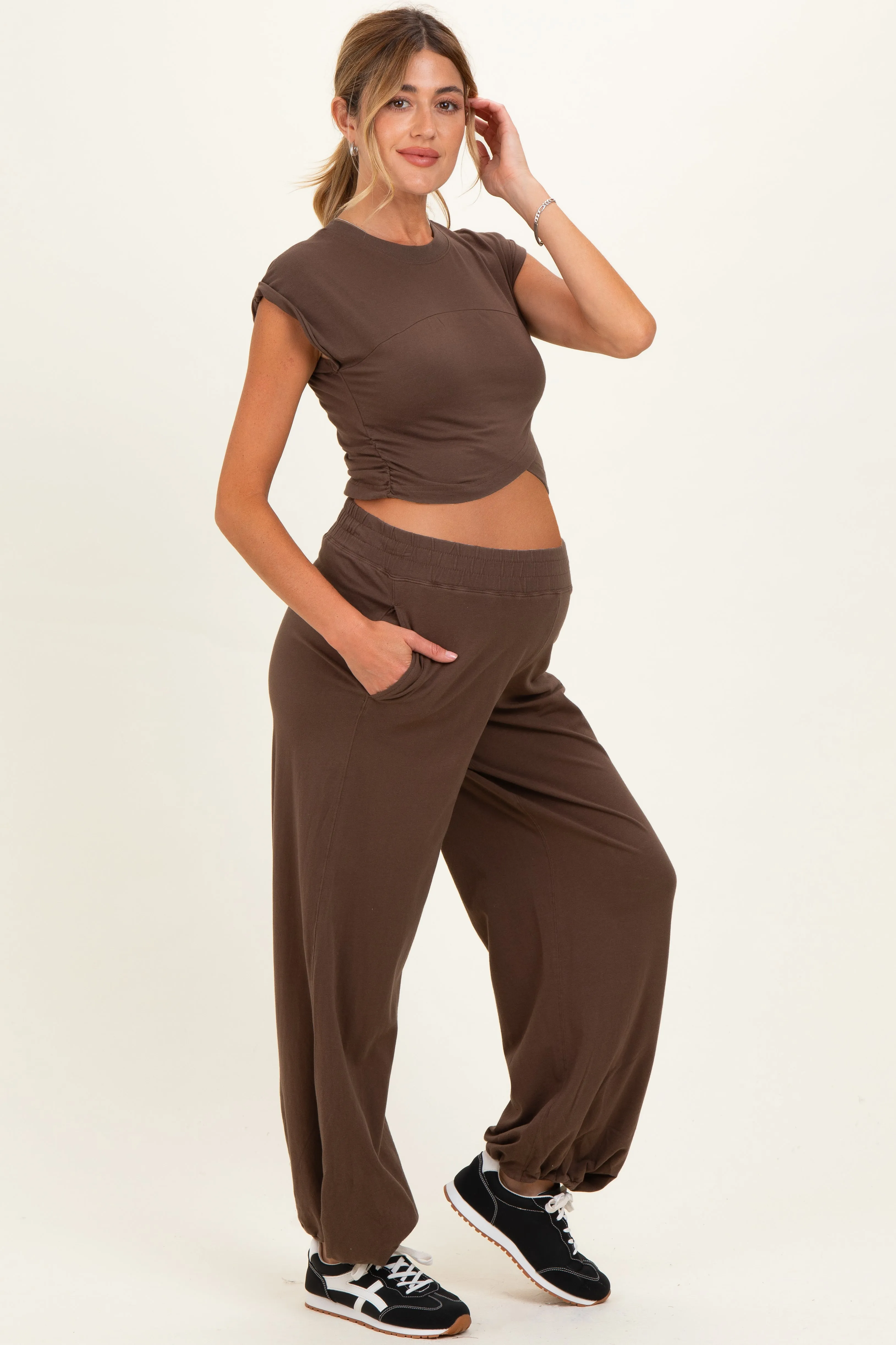 Mocha Cropped Tank Pant Maternity Set sold by Pinkblush product image thumbnail 2