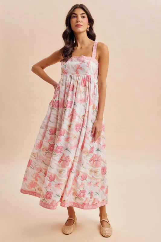 Coral Pink Floral Embroidered Maxi Dress made by Inloom
