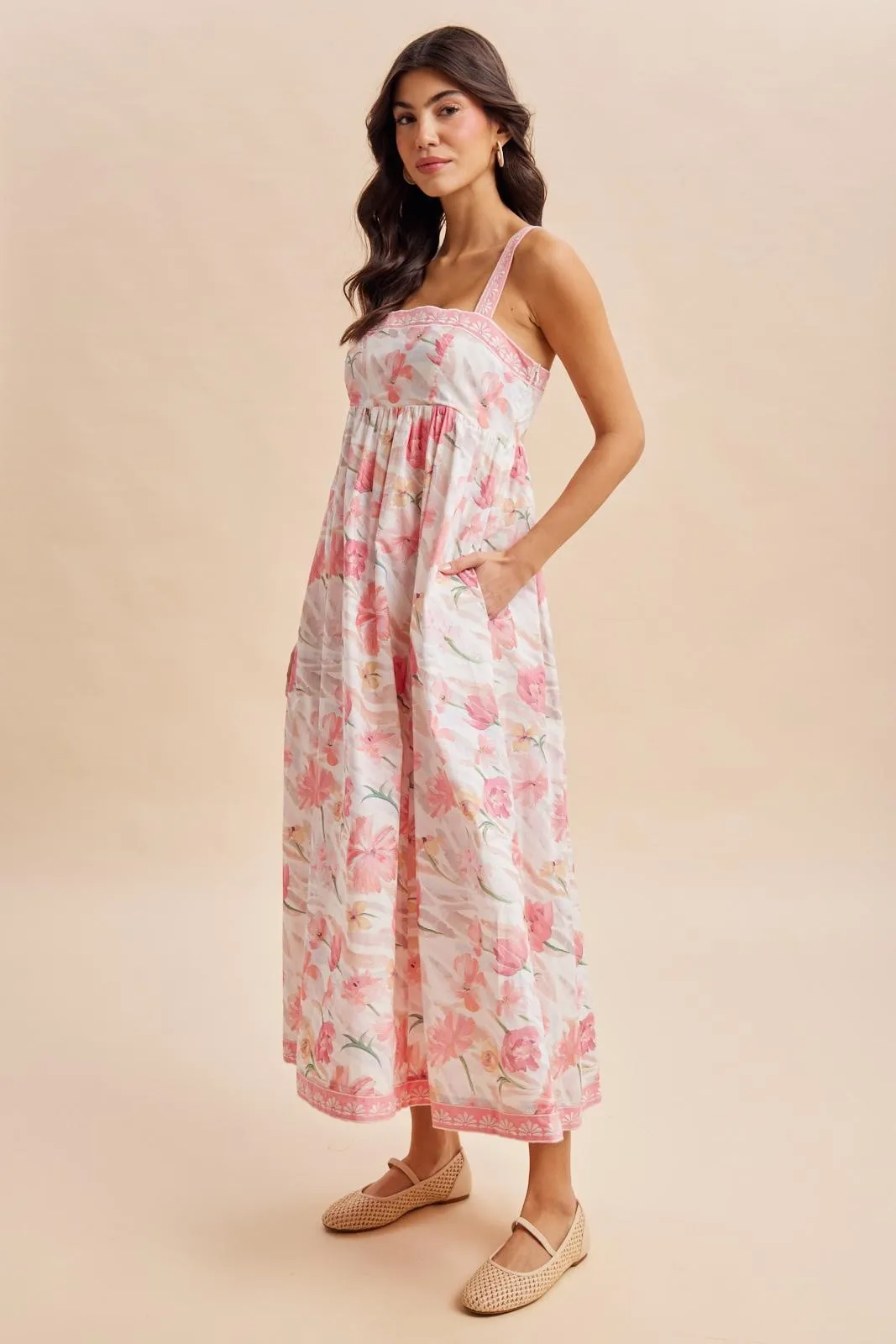 Coral Pink Floral Embroidered Maxi Dress sold by Pinkblush product image thumbnail 3