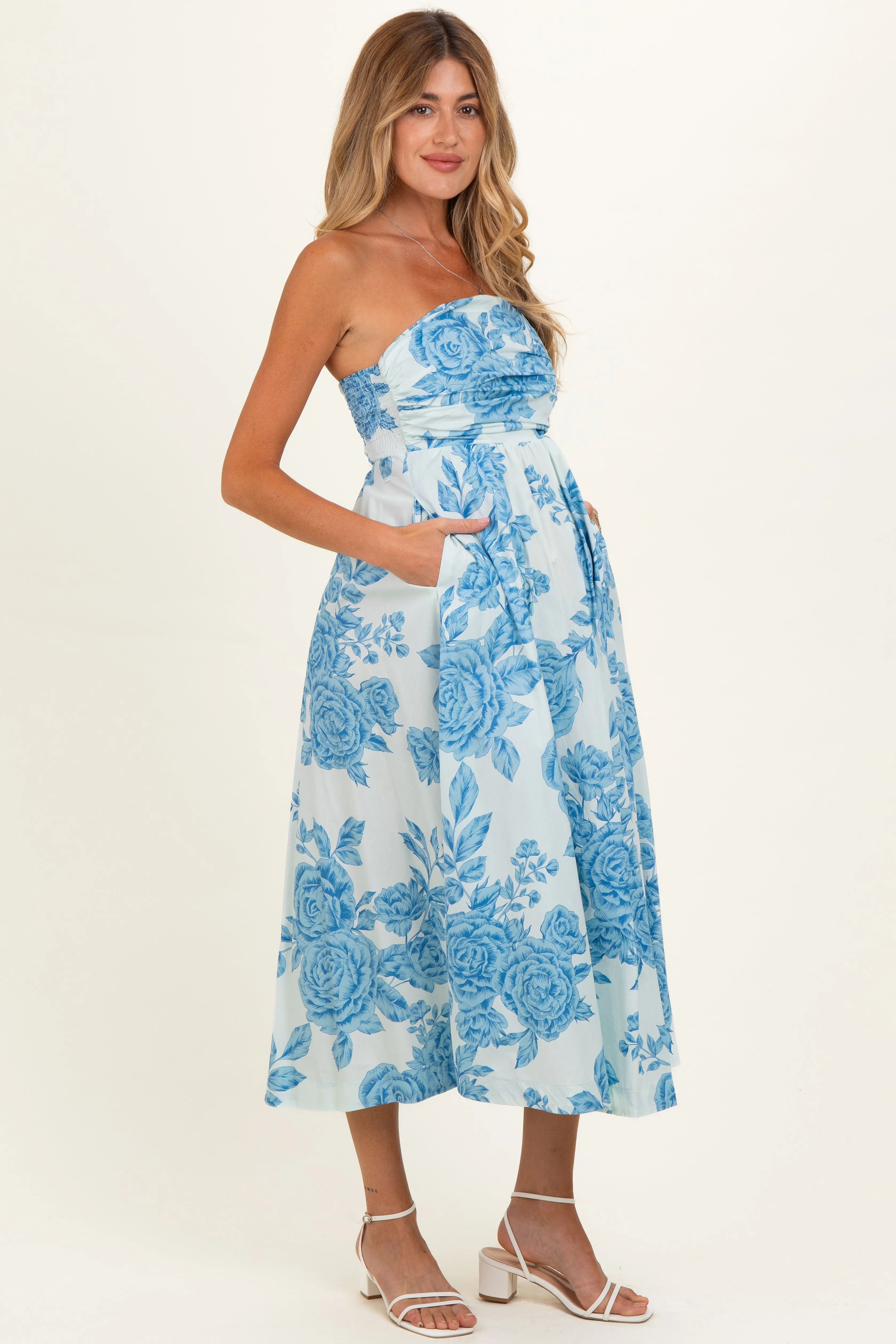 Blue Blossom Print Strapless Maternity Maxi Dress sold by Pinkblush product image thumbnail 2