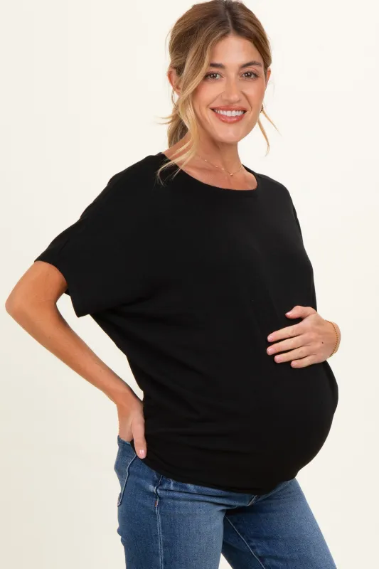 Black Dolman Sleeve Boat Neck Maternity Top made by Zenana Outfitters
