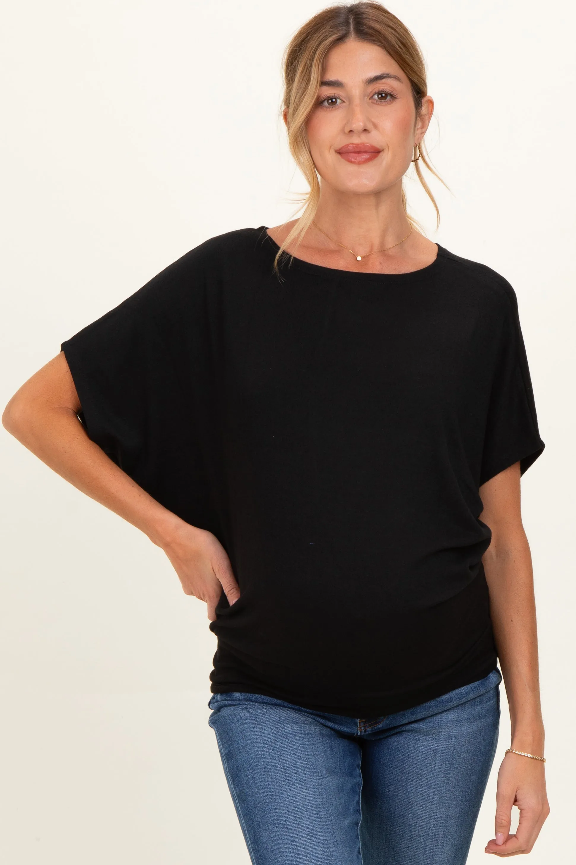 Black Dolman Sleeve Boat Neck Maternity Top sold by Pinkblush product image thumbnail 2