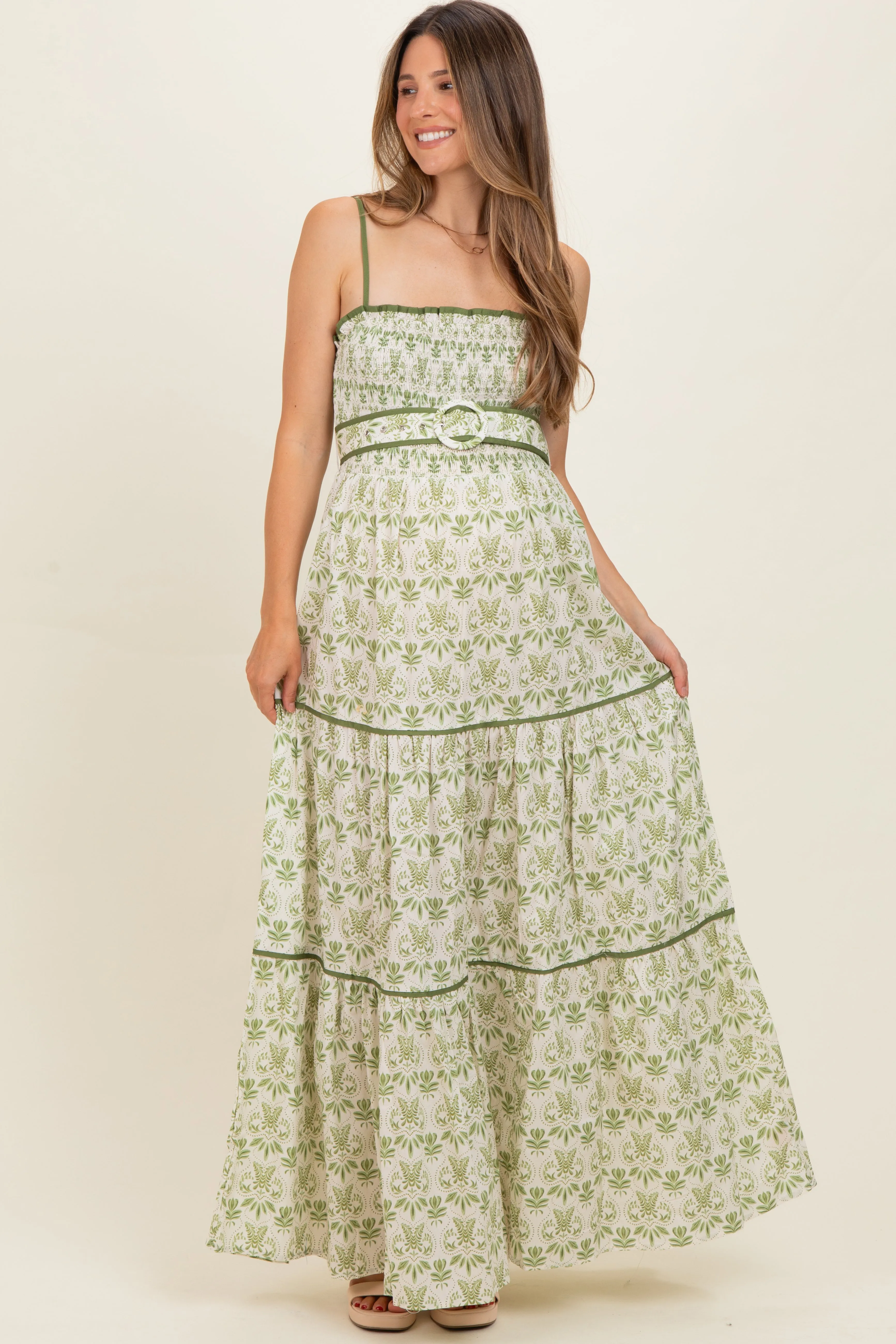 Green Printed Smocked Maternity Maxi Dress sold by Pinkblush product image thumbnail 2