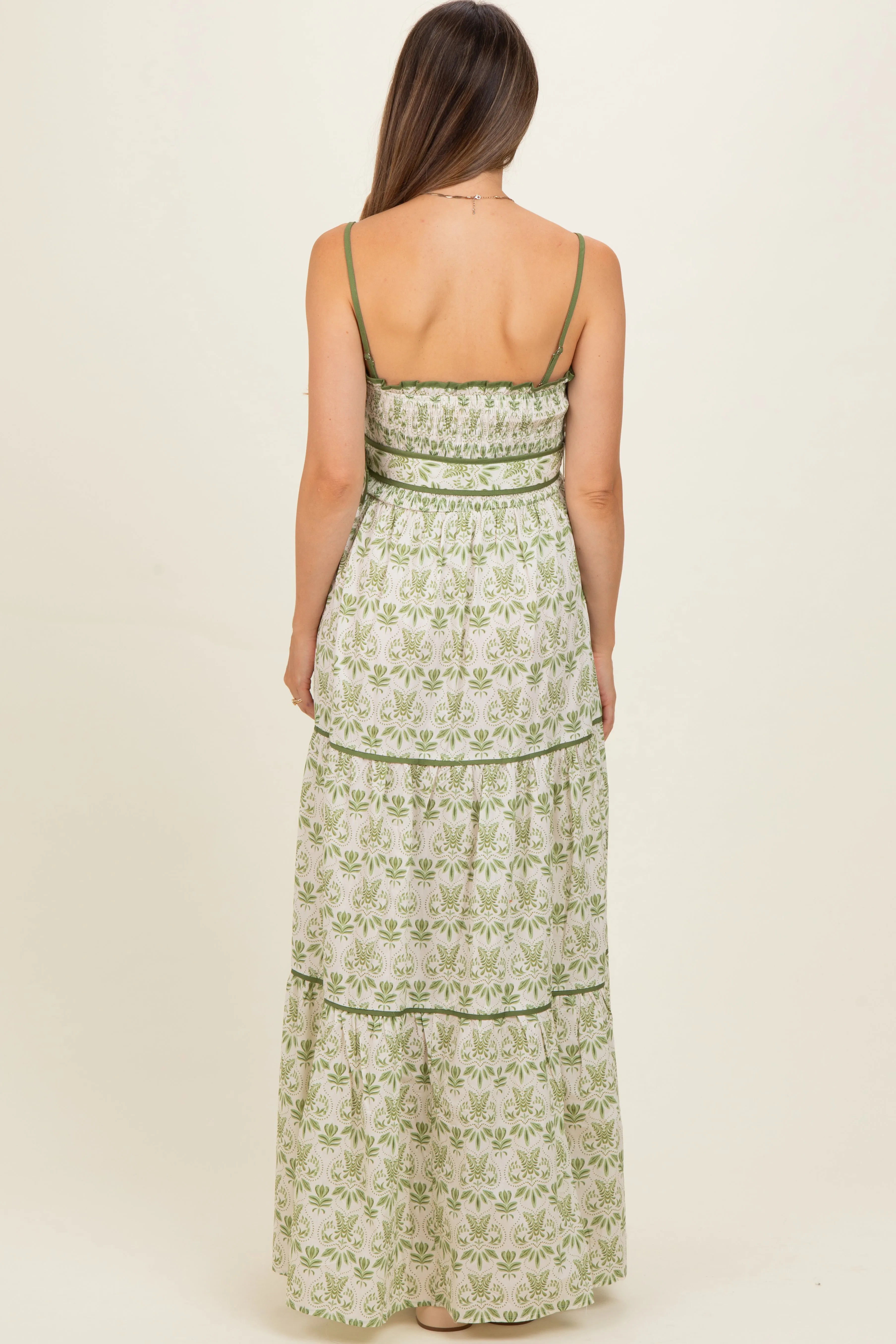 Green Printed Smocked Maternity Maxi Dress sold by Pinkblush product image thumbnail 4