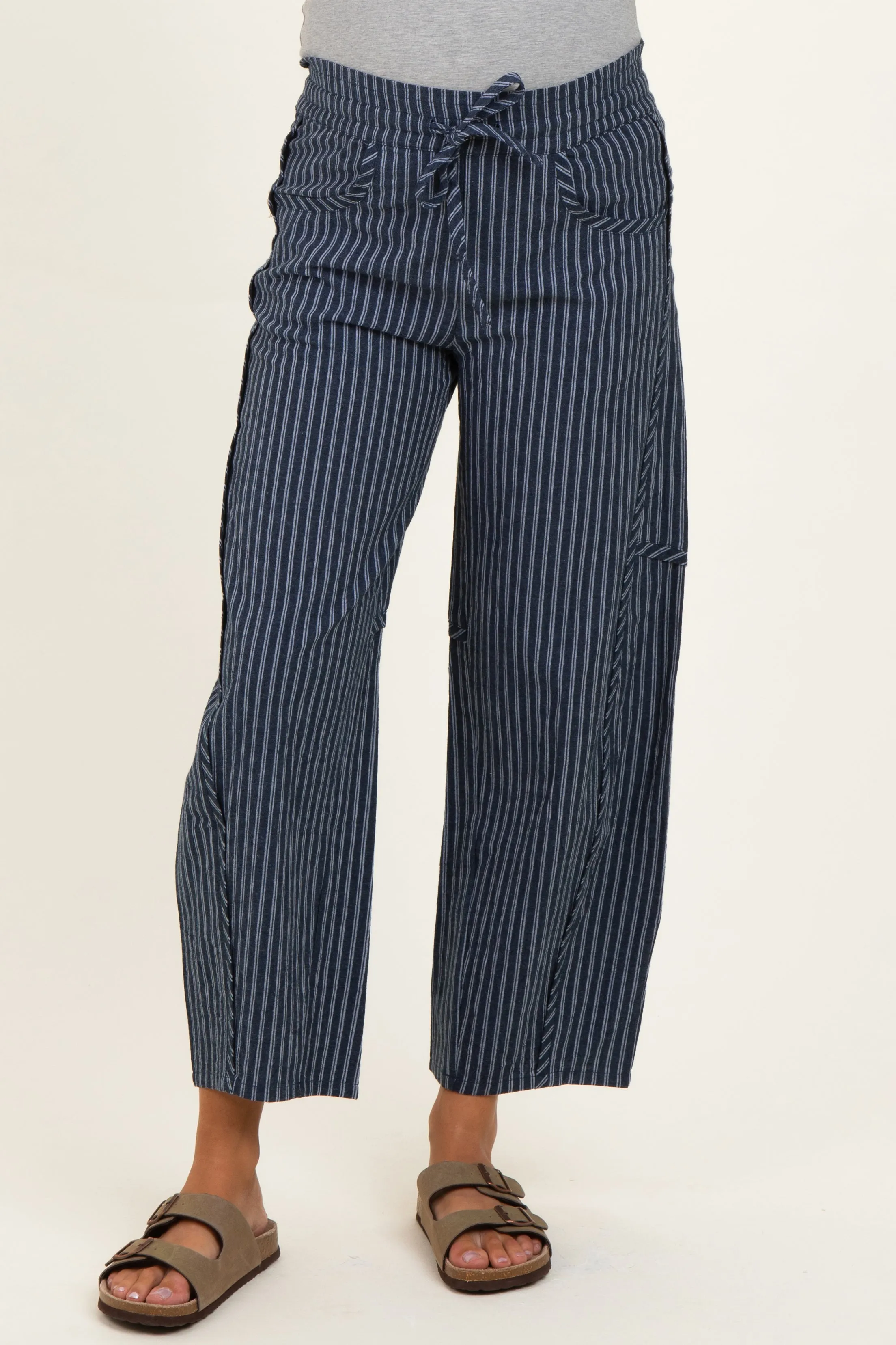 Indigo Pinstripe Drawstring Maternity Pants sold by Pinkblush product image thumbnail 2