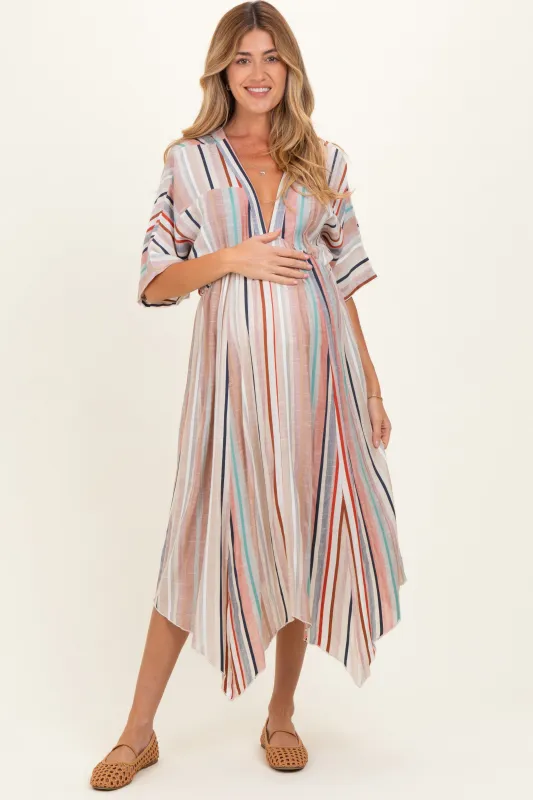 White Multi Printed Deep V-Neck Maternity Maxi Dress made by En Creme