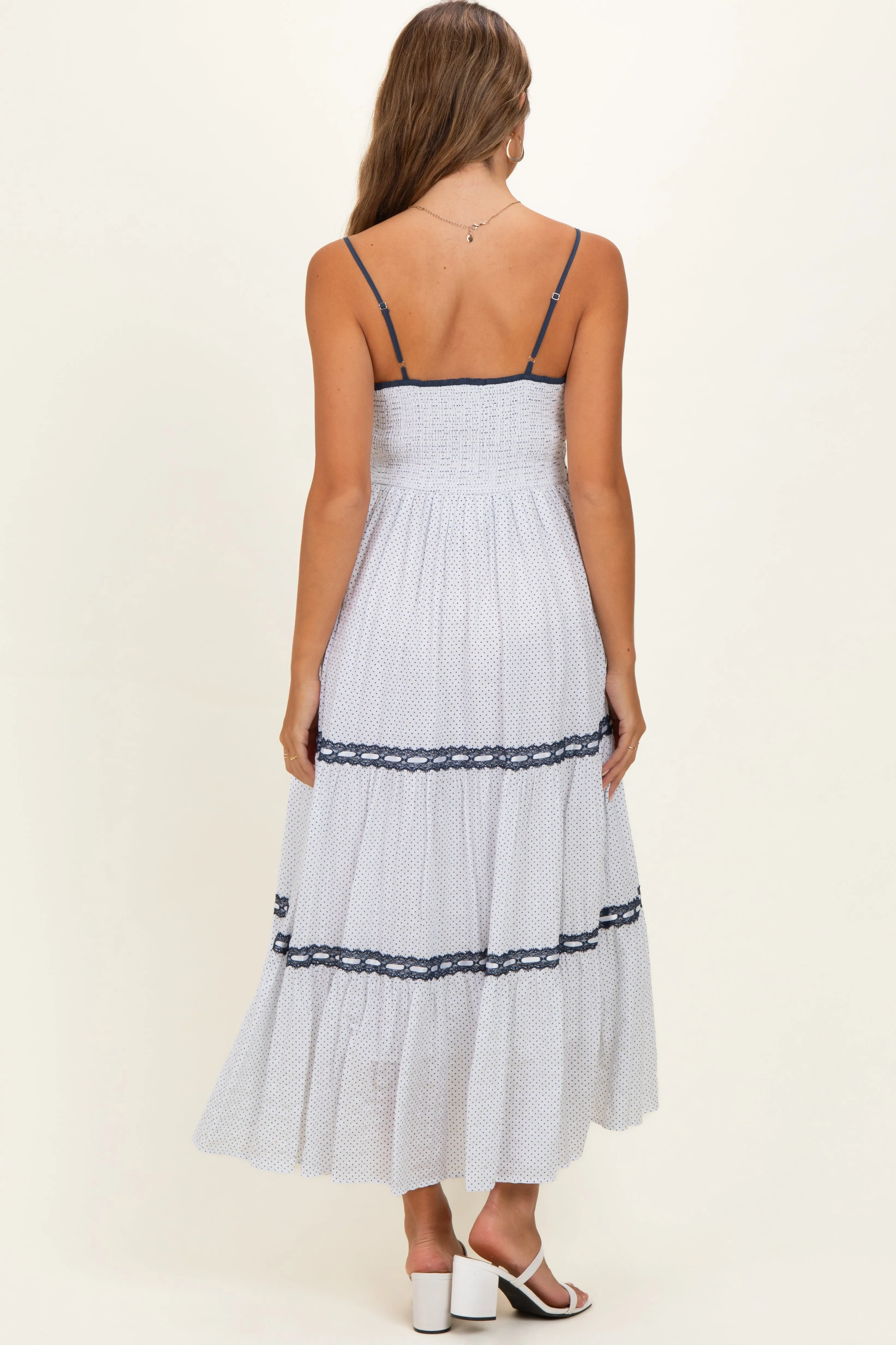 Off-White Printed Lace Tiered Maternity Maxi Dress sold by Pinkblush product image thumbnail 3