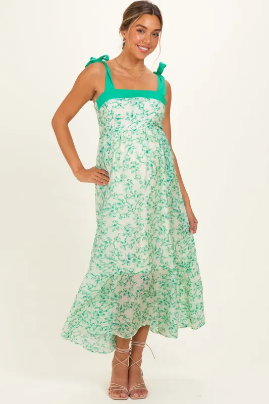 Green Floral Shoulder Bow Maternity Maxi Dress made by By Together