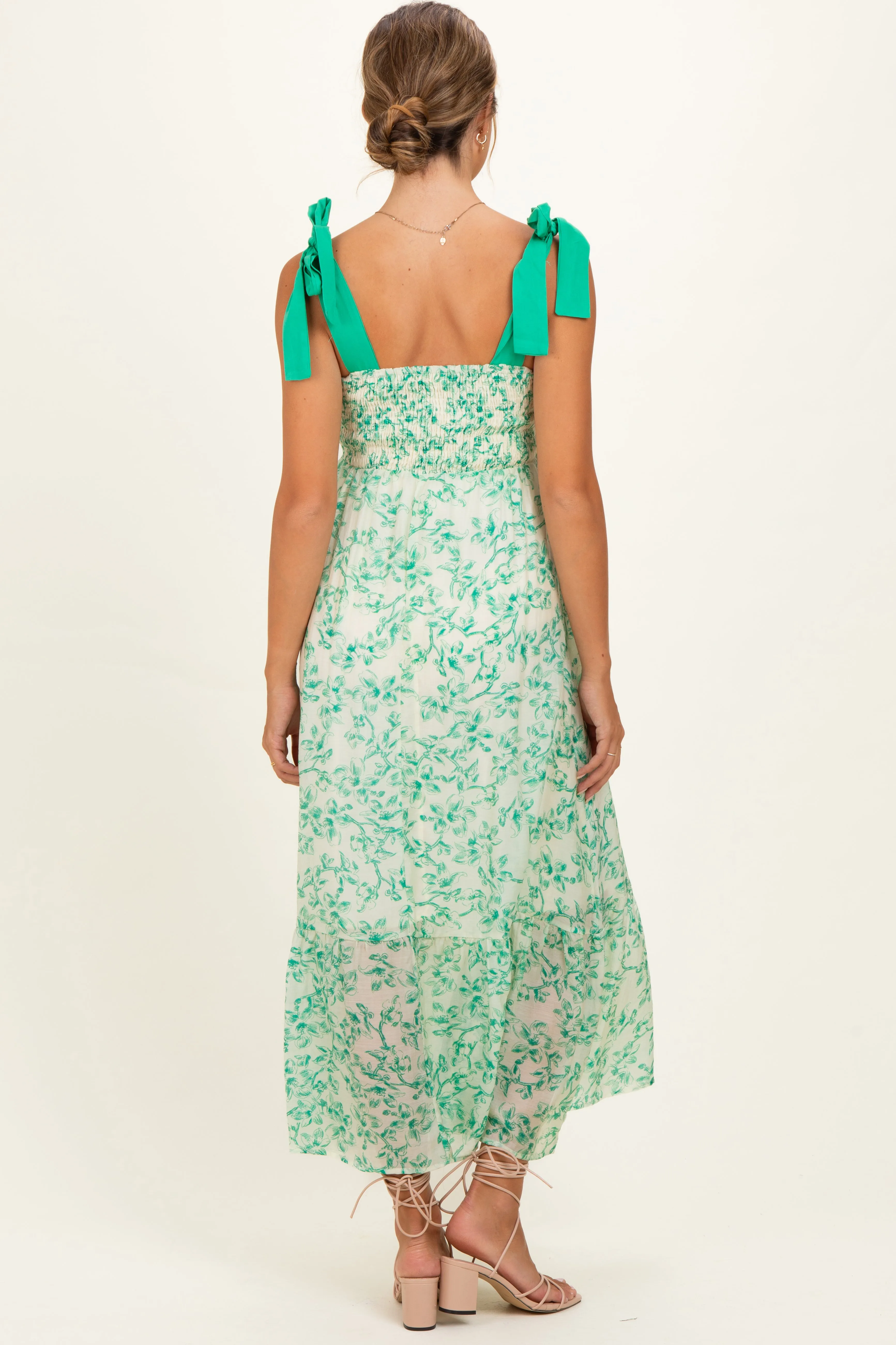 Green Floral Shoulder Bow Maternity Maxi Dress sold by Pinkblush product image thumbnail 3