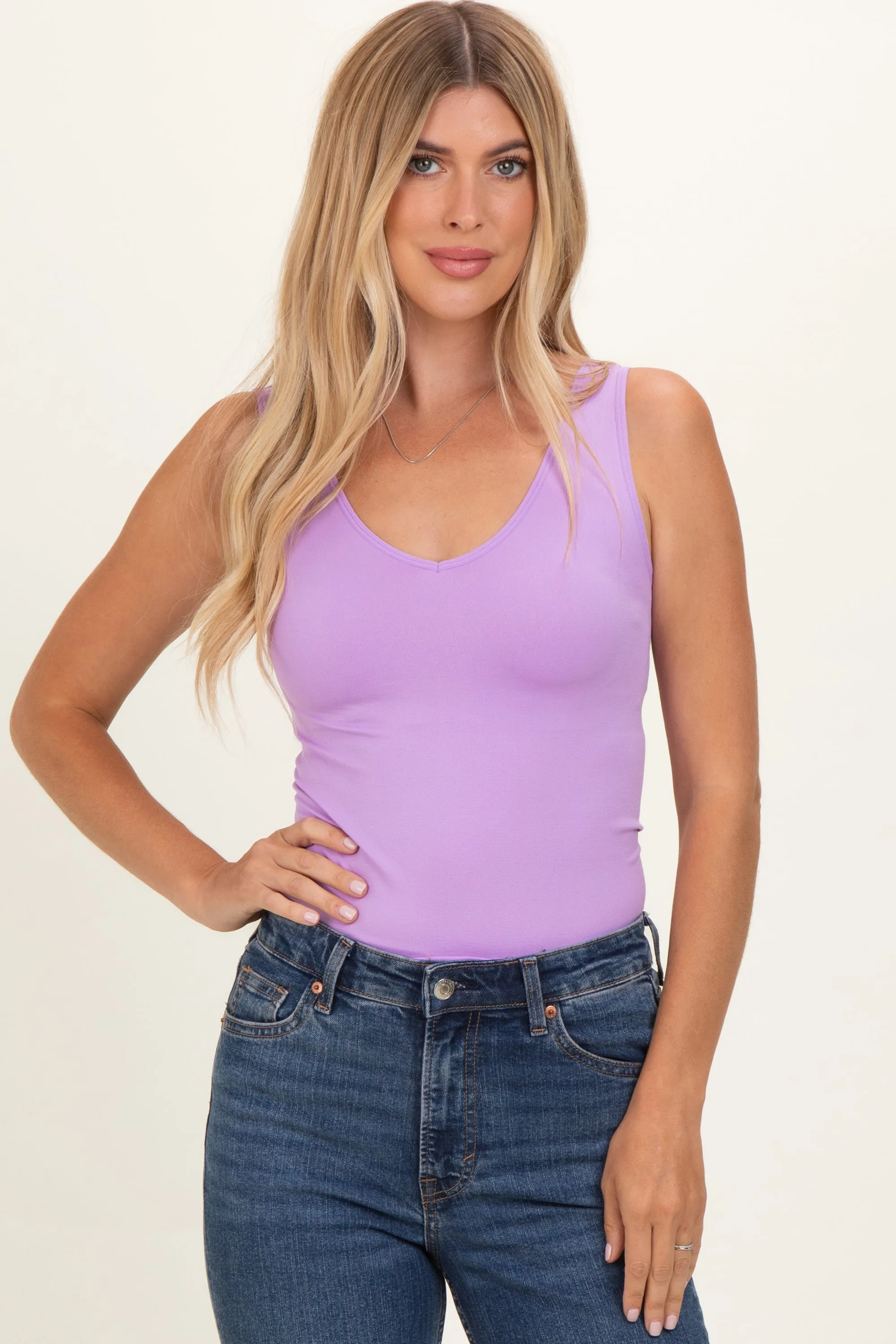 Lavender Sleeveless Fitted Tank Top sold by Pinkblush product image thumbnail 2