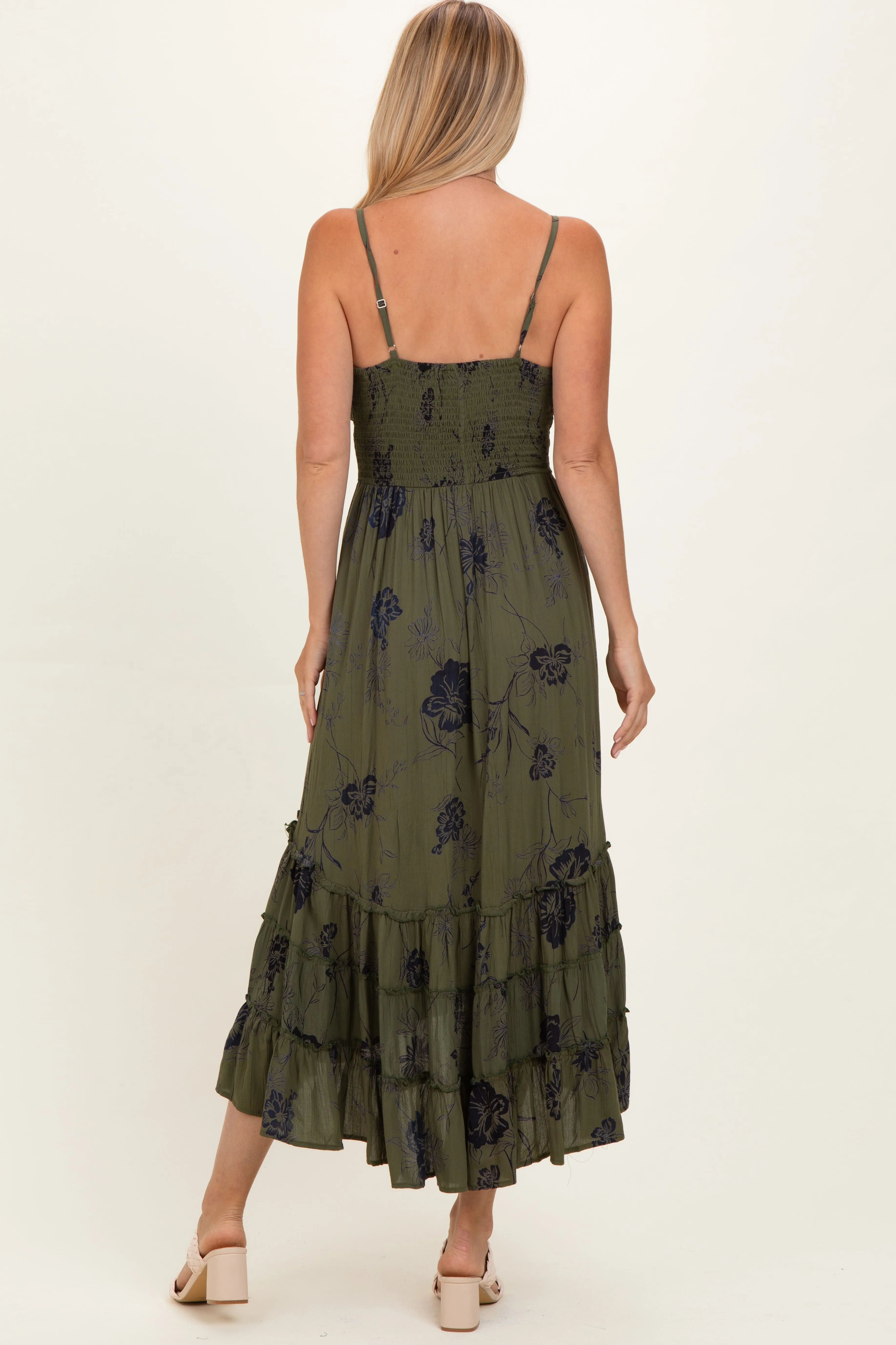 Olive Floral V-Neck Tiered Hi-Lo Dress sold by Pinkblush product image thumbnail 4