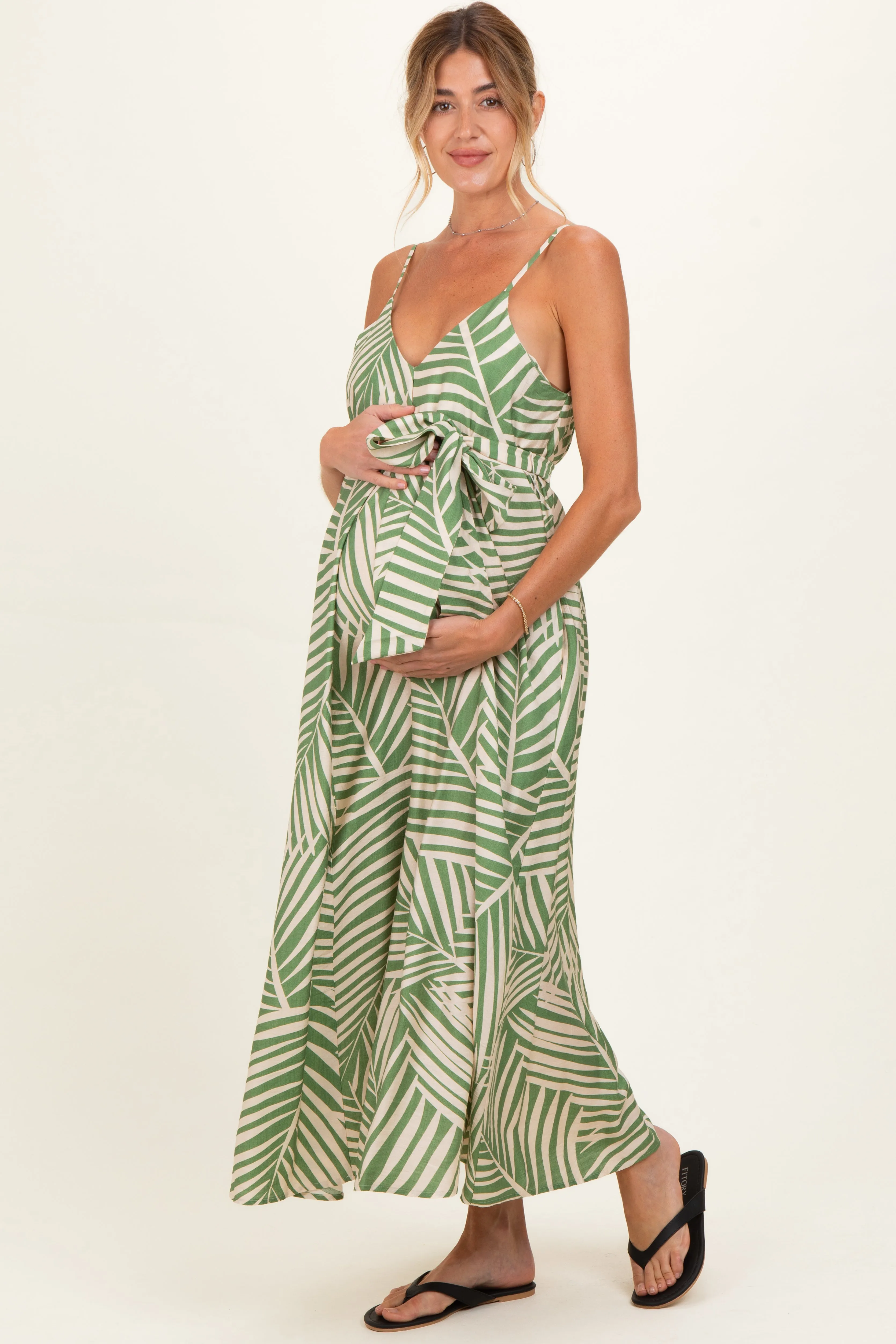 Sage Printed Waist Tie Maternity Maxi Dress sold by Pinkblush product image thumbnail 3
