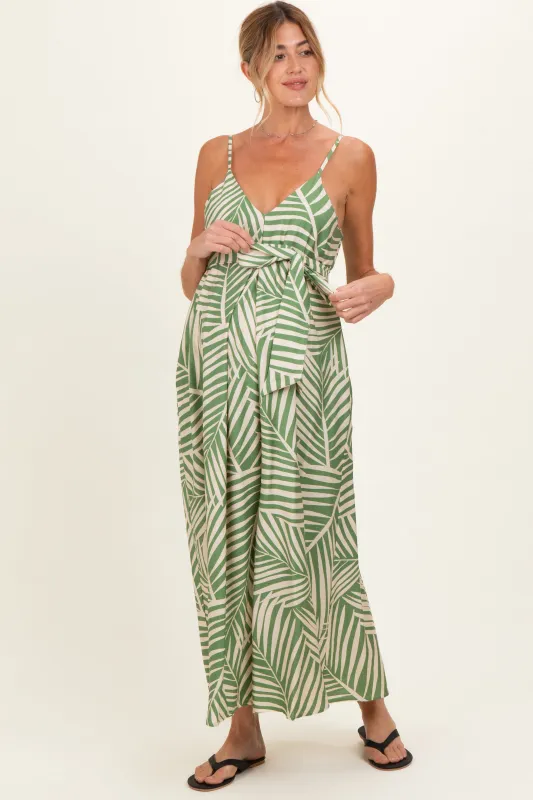 Sage Printed Waist Tie Maternity Maxi Dress made by Dress Forum