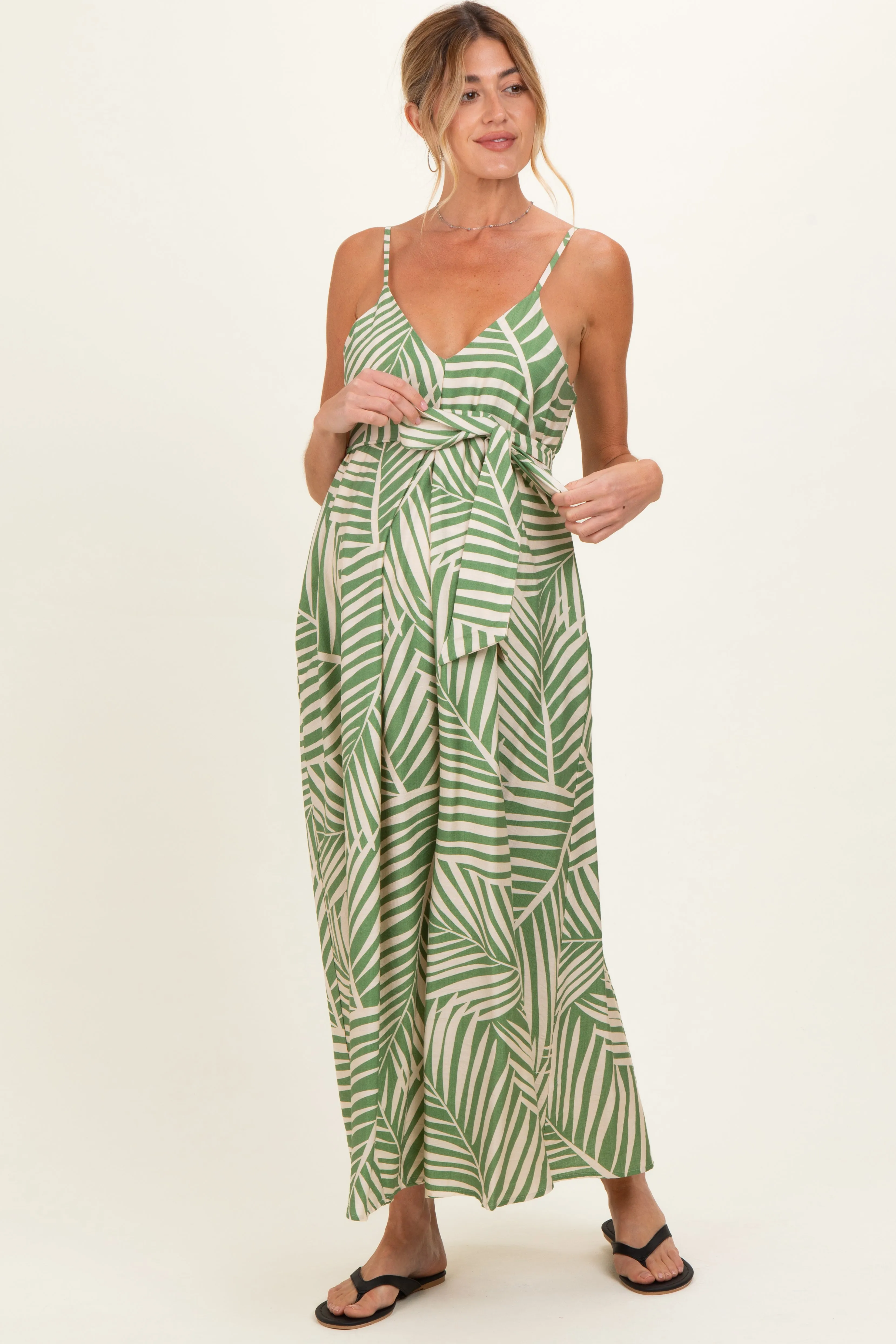 Sage Printed Waist Tie Maternity Maxi Dress sold by Pinkblush