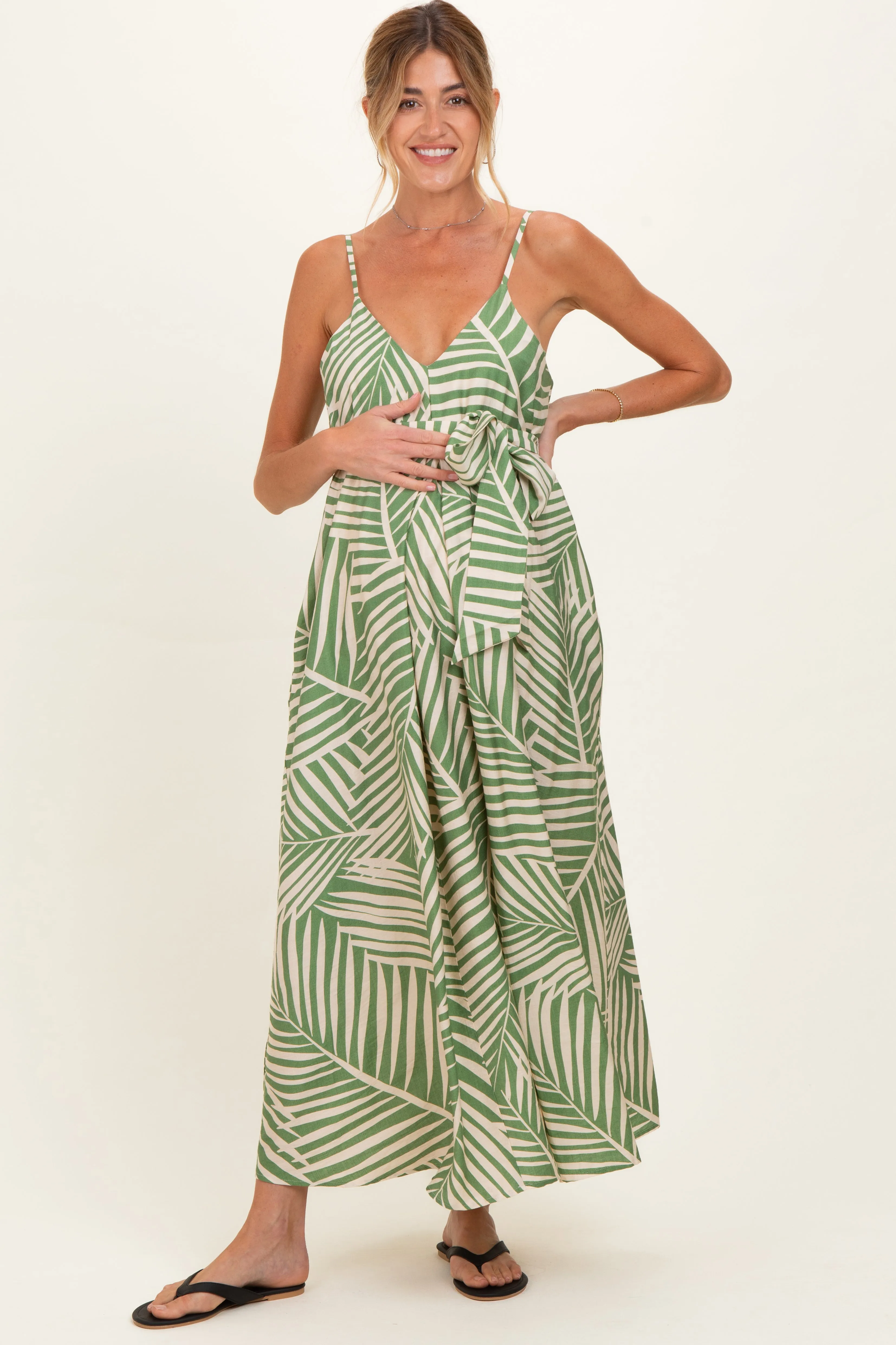 Sage Printed Waist Tie Maternity Maxi Dress sold by Pinkblush product image thumbnail 2