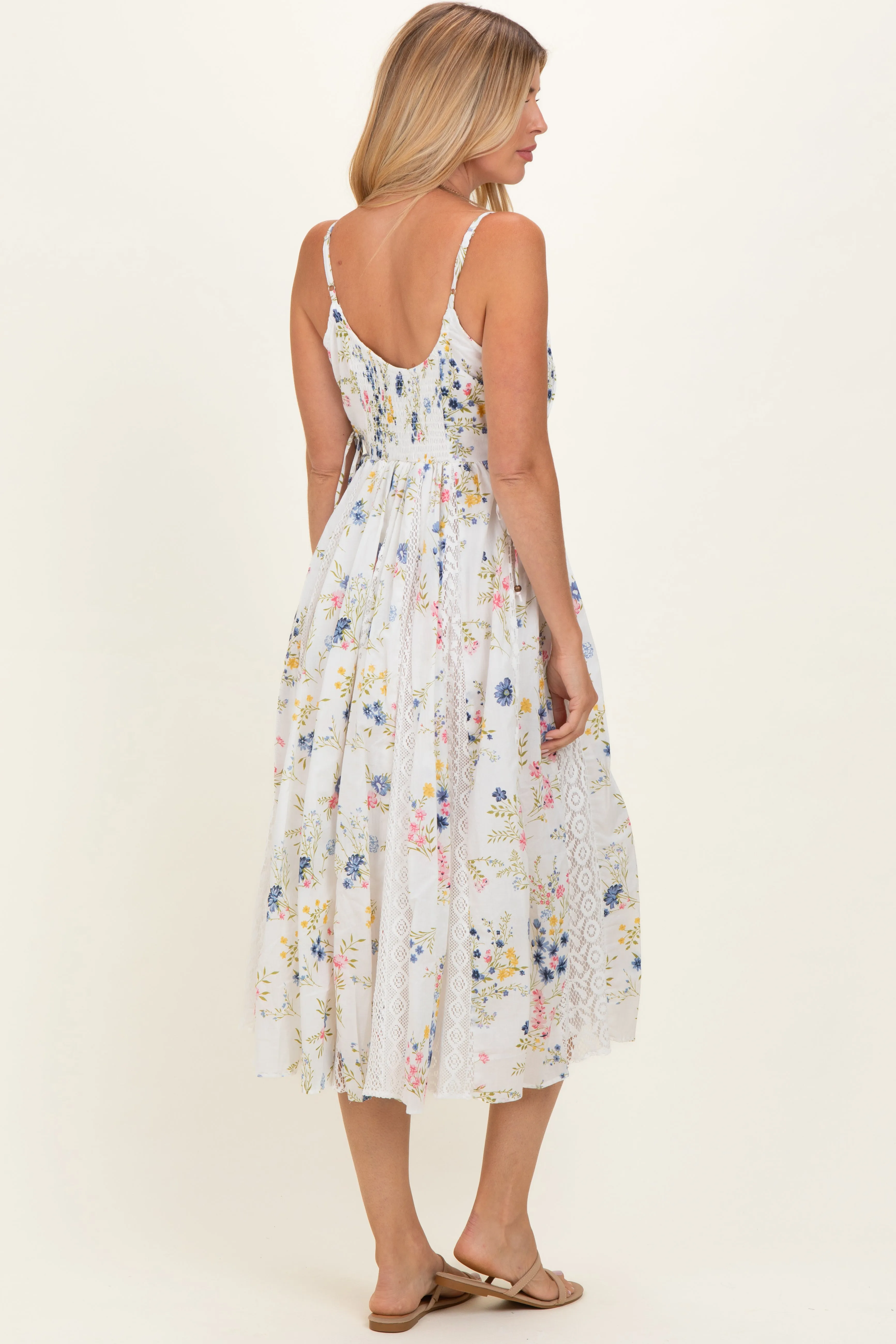 Ivory Floral Flutter Sleeve Smocked Midi Dress sold by Pinkblush product image thumbnail 4