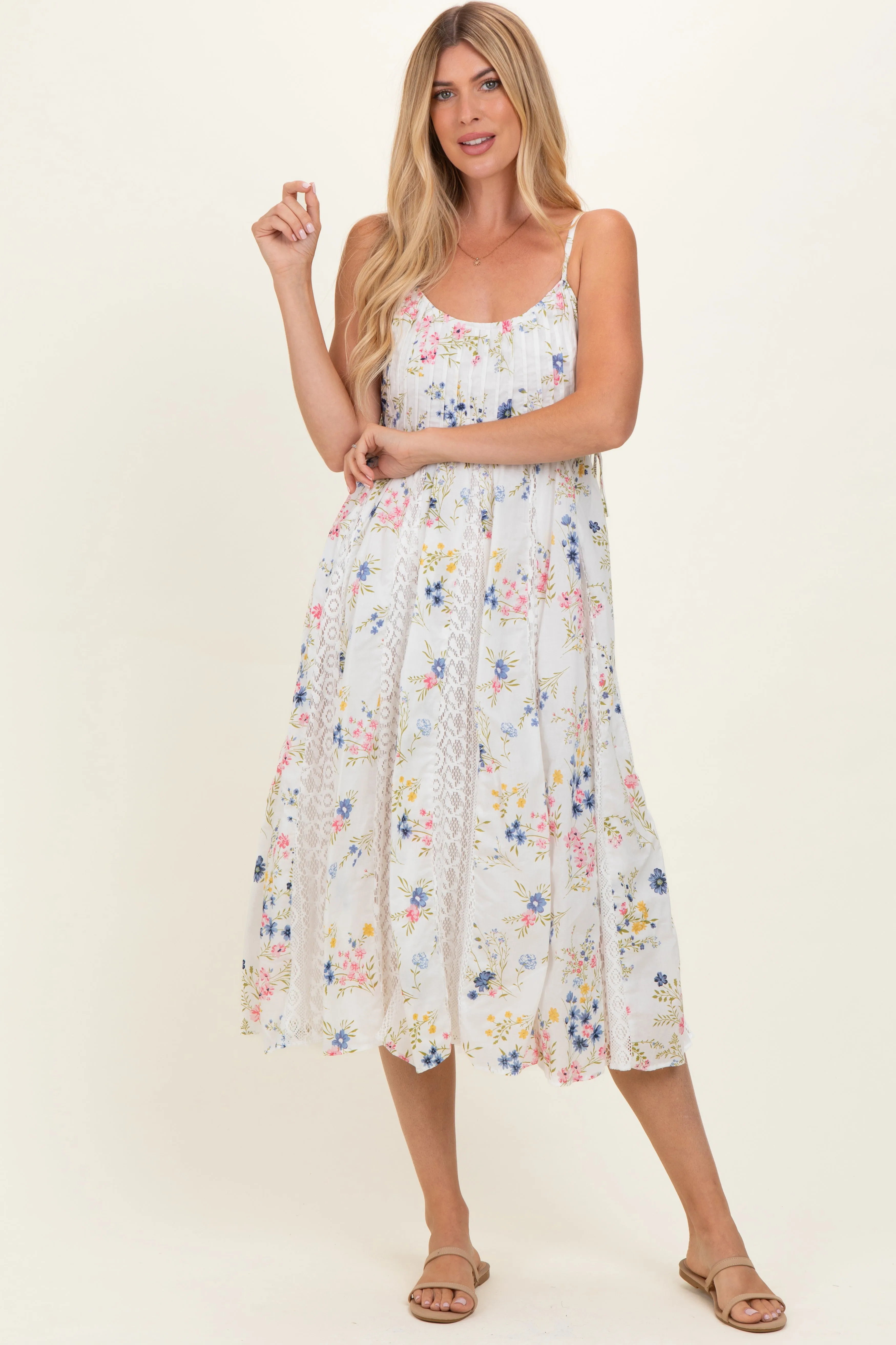 Ivory Floral Flutter Sleeve Smocked Midi Dress sold by Pinkblush