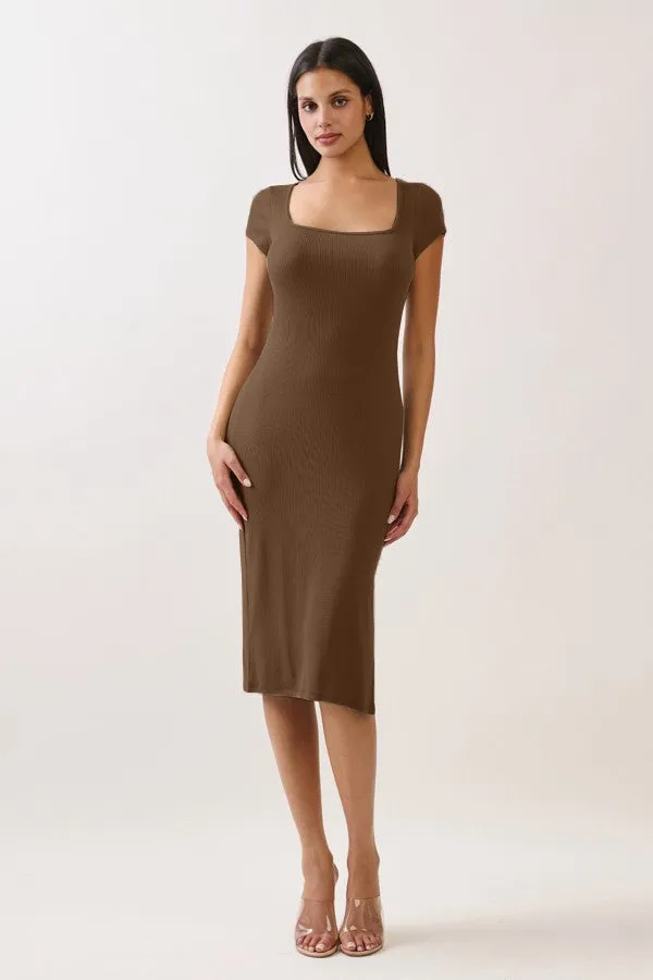 Cocoa Square Neck Side Slit Maternity Midi Dress sold by Pinkblush product image thumbnail 4