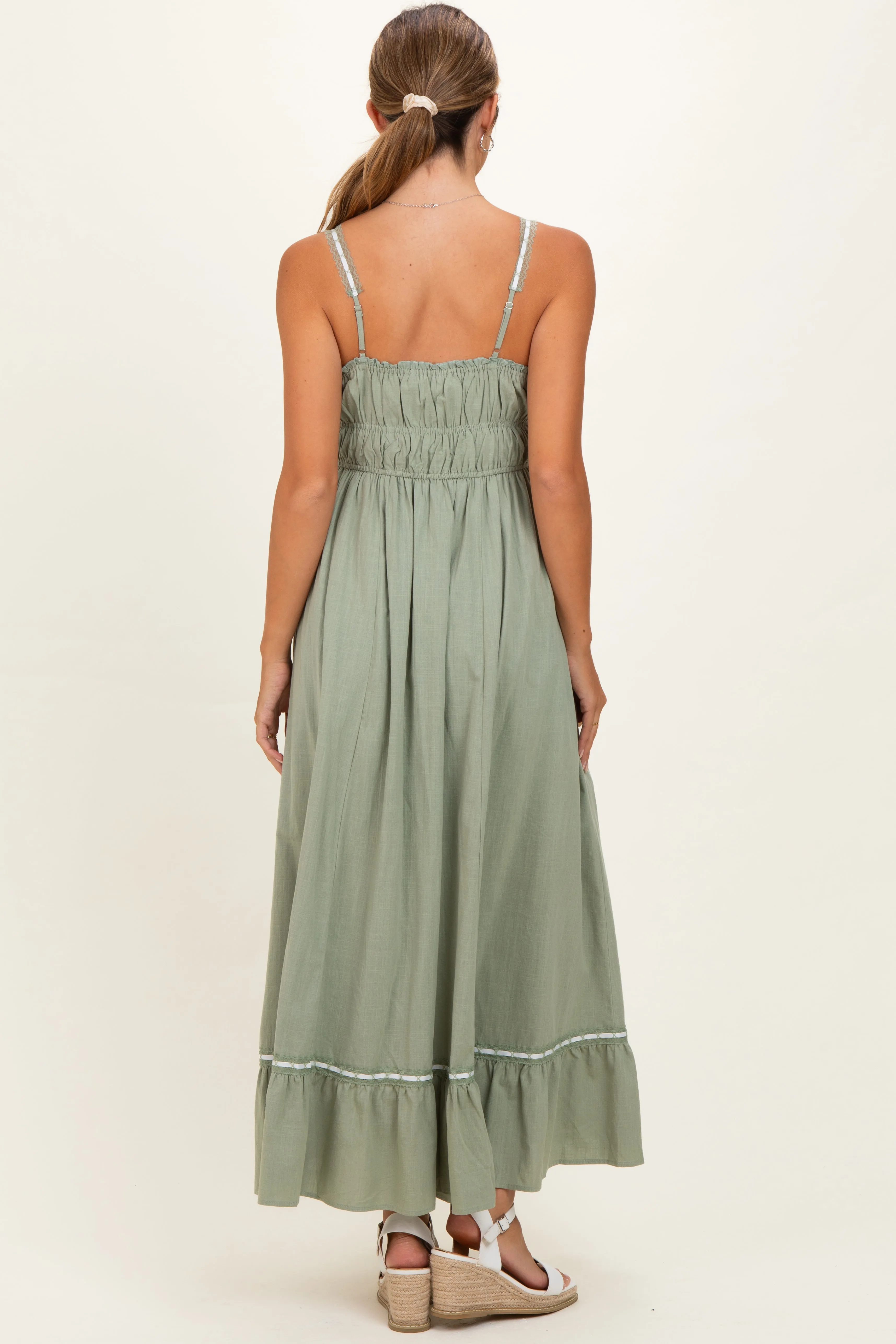 Light Olive Lace Ribbon Detail Maternity Maxi Dress sold by Pinkblush product image thumbnail 3