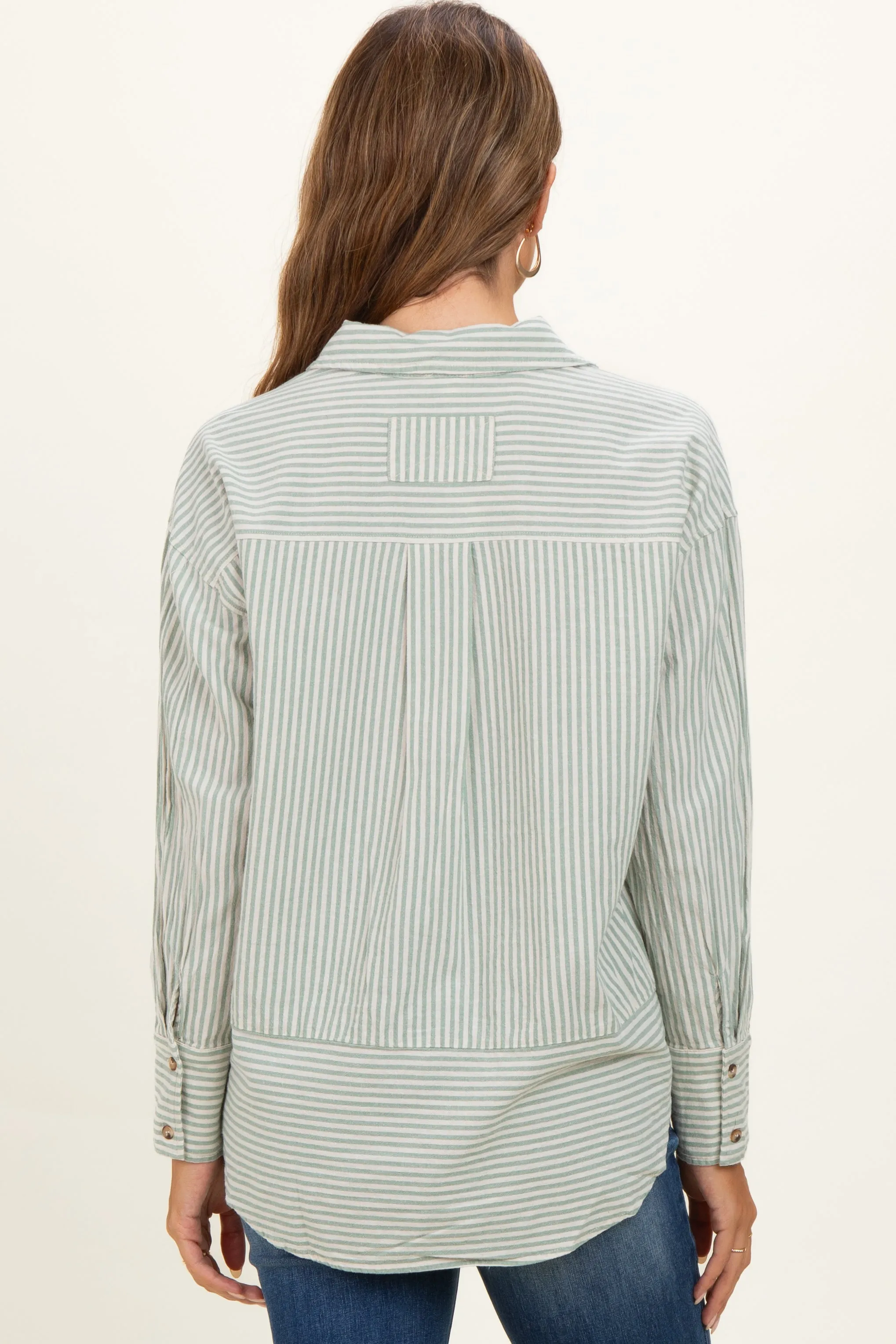 Sage Oversized Striped Button Down Long Sleeve Maternity Shirt sold by Pinkblush product image thumbnail 4