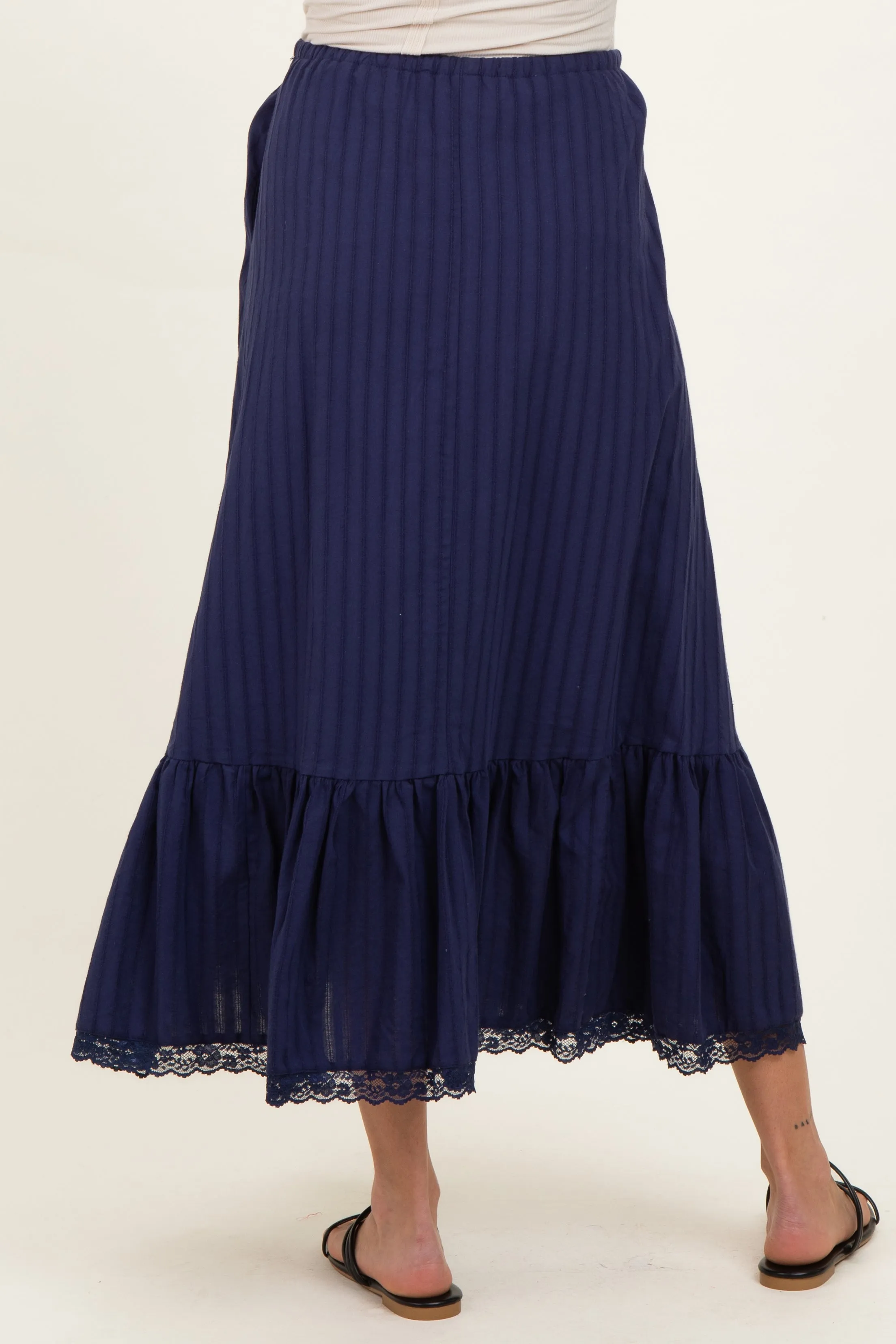 Navy Striped Lace Trim Maternity Midi Skirt sold by Pinkblush product image thumbnail 5
