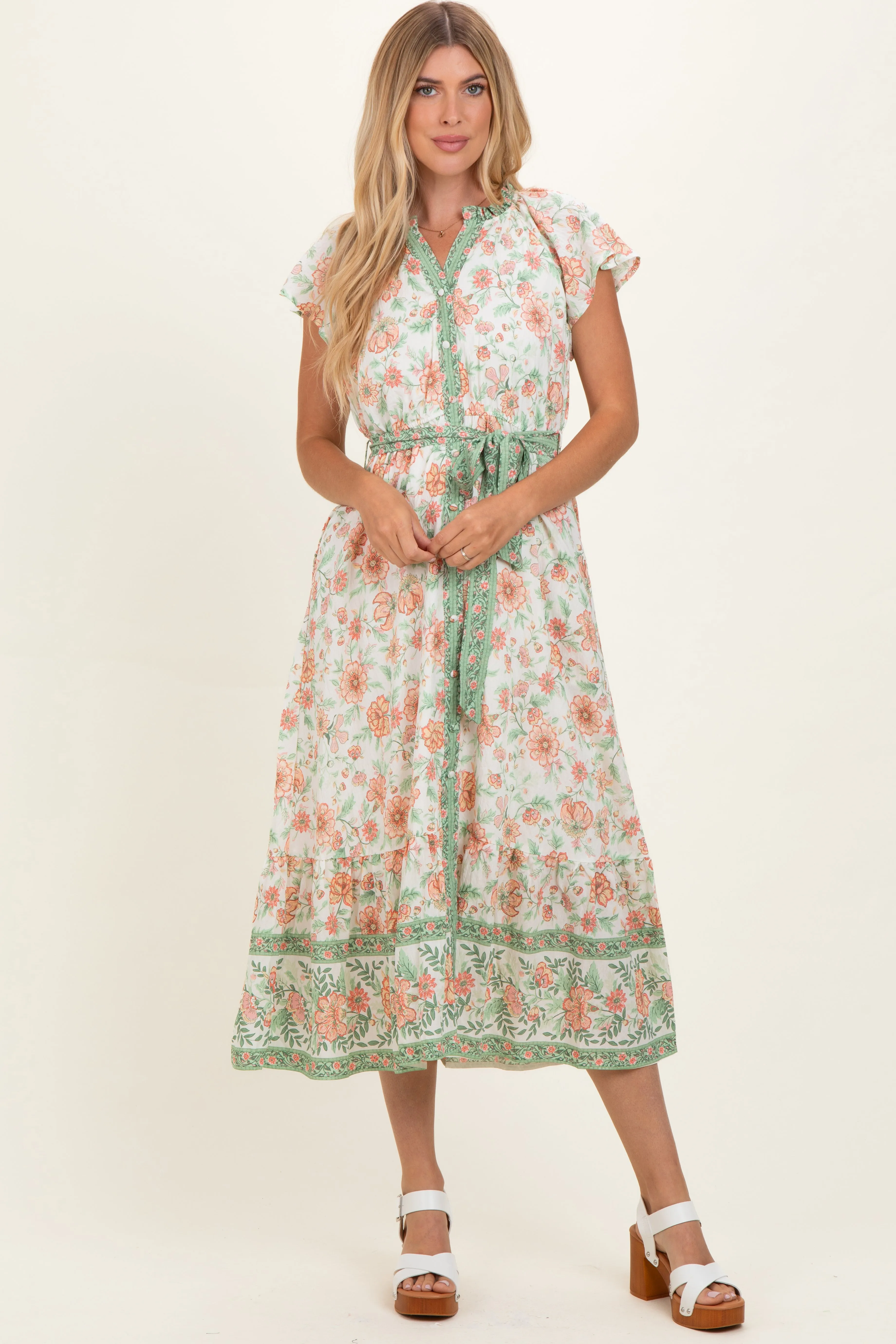 Olive Contrast Floral Shirt Dress sold by Pinkblush
