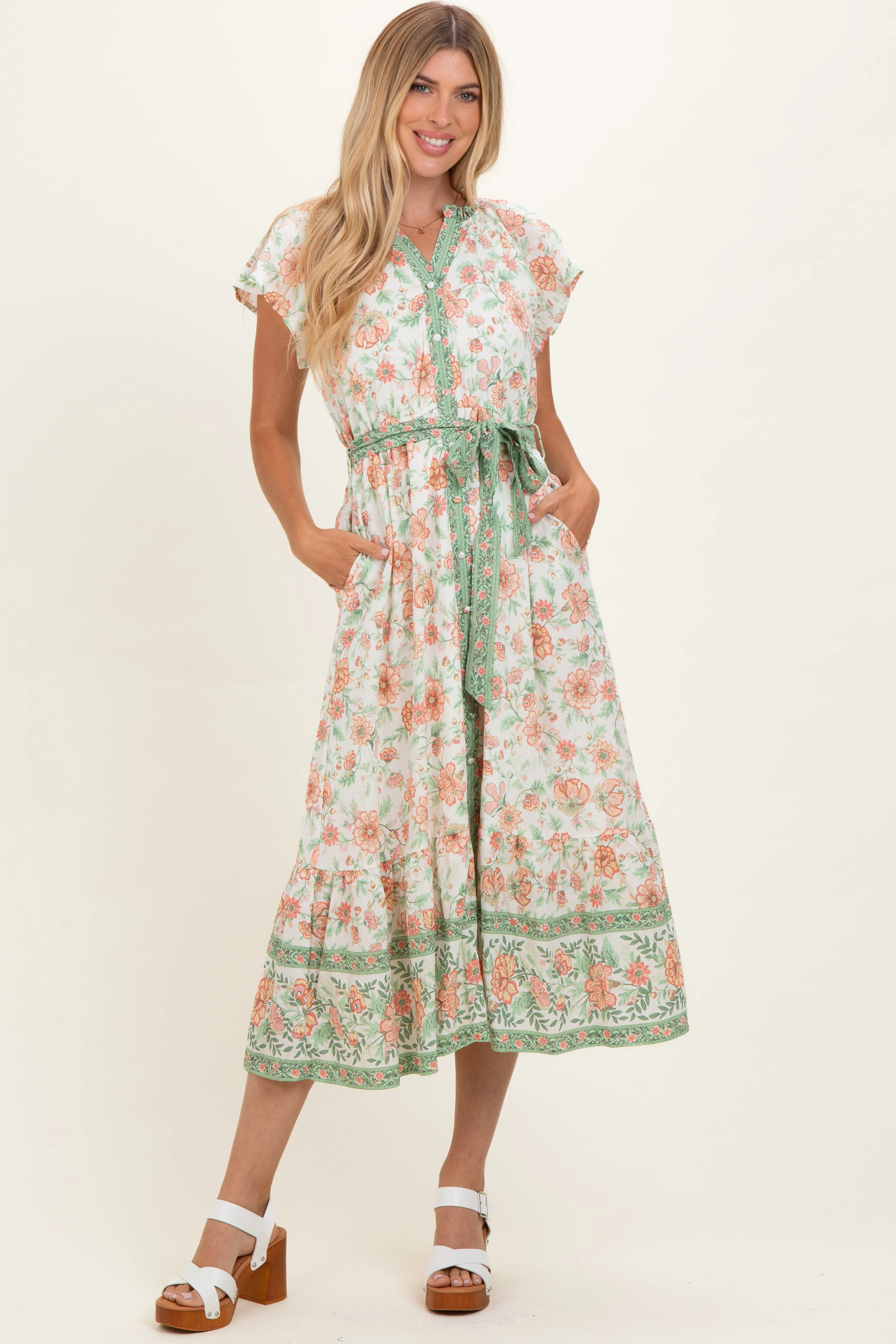 Olive Contrast Floral Shirt Dress sold by Pinkblush product image thumbnail 2