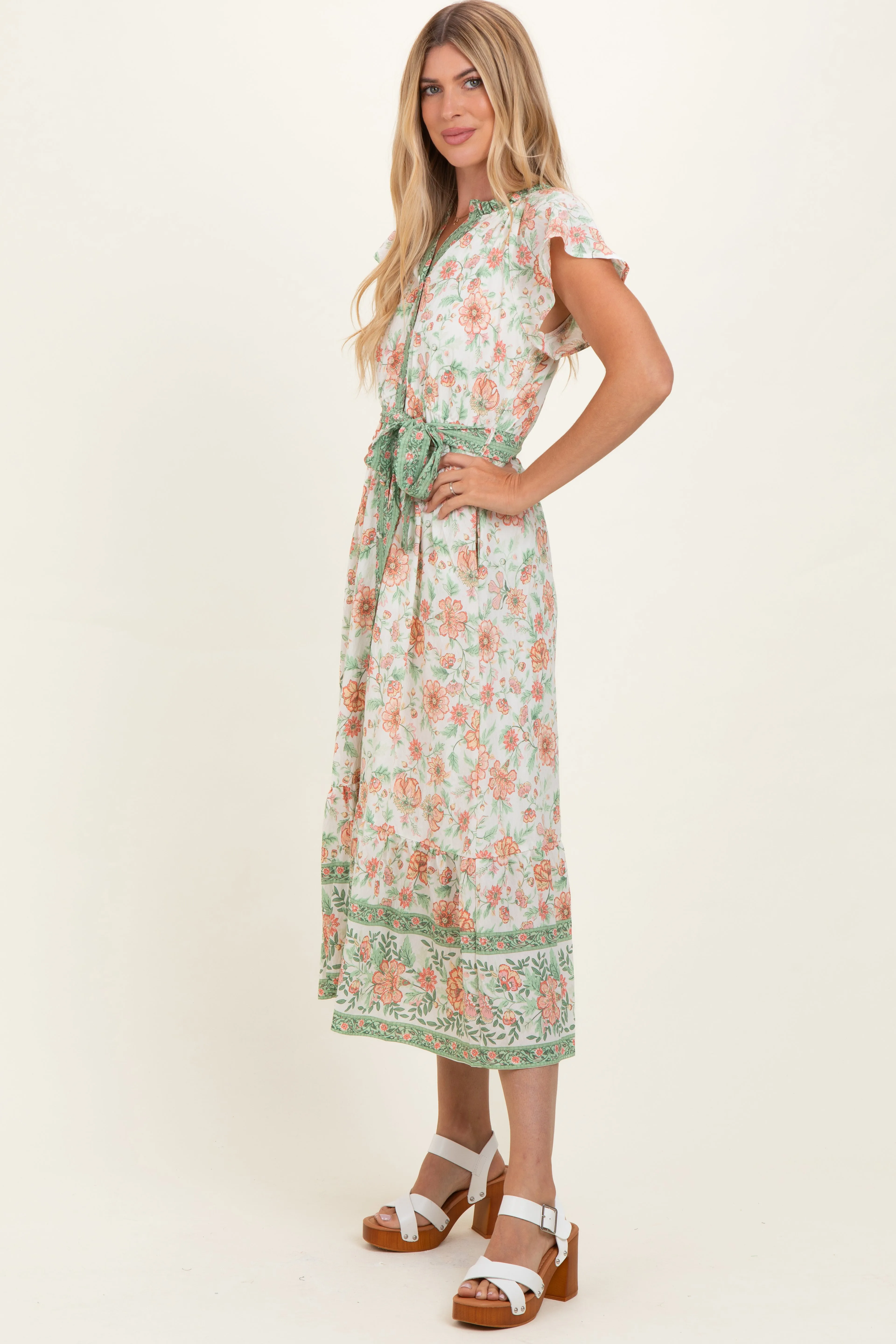 Olive Contrast Floral Shirt Dress sold by Pinkblush product image thumbnail 3